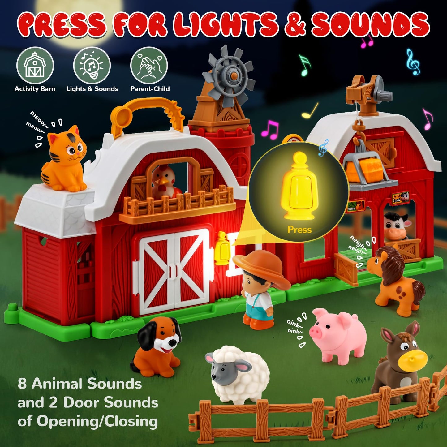 Bessome 15-Piece Upgraded Farm Barn Playset – Montessori Toddler Toys (18 Months+)