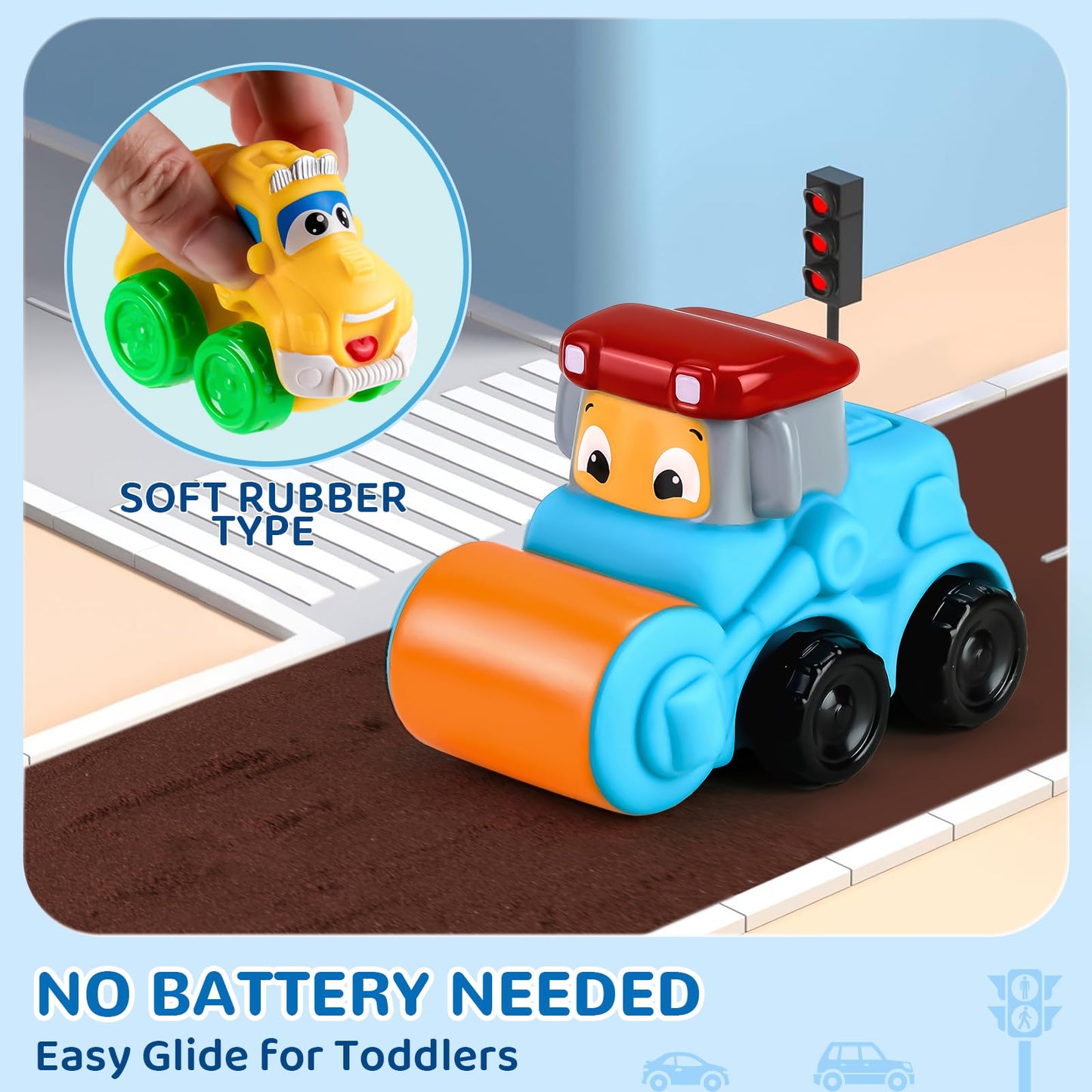 bessome Soft Rubber Cars Toy Set – 12-Piece Playmat Car Toys for Toddlers 1+ Year | Portable Storage Bag