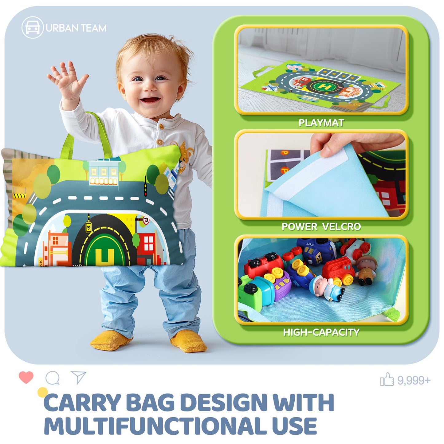bessome Soft Rubber Cars with Playmat – 12-Piece Baby Toys (12–36 Mo)
