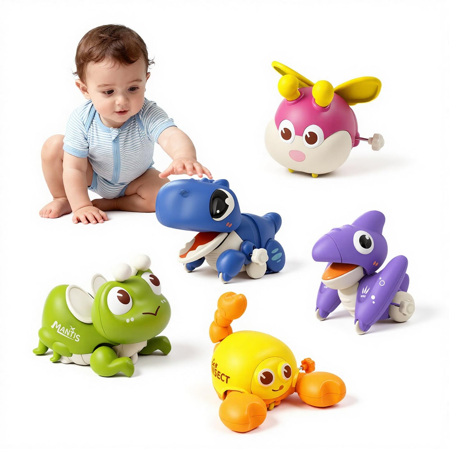 Bessome Wind-Up Crawling Baby Toys Set | Montessori-Inspired Push & Go Animals for 18 Months+