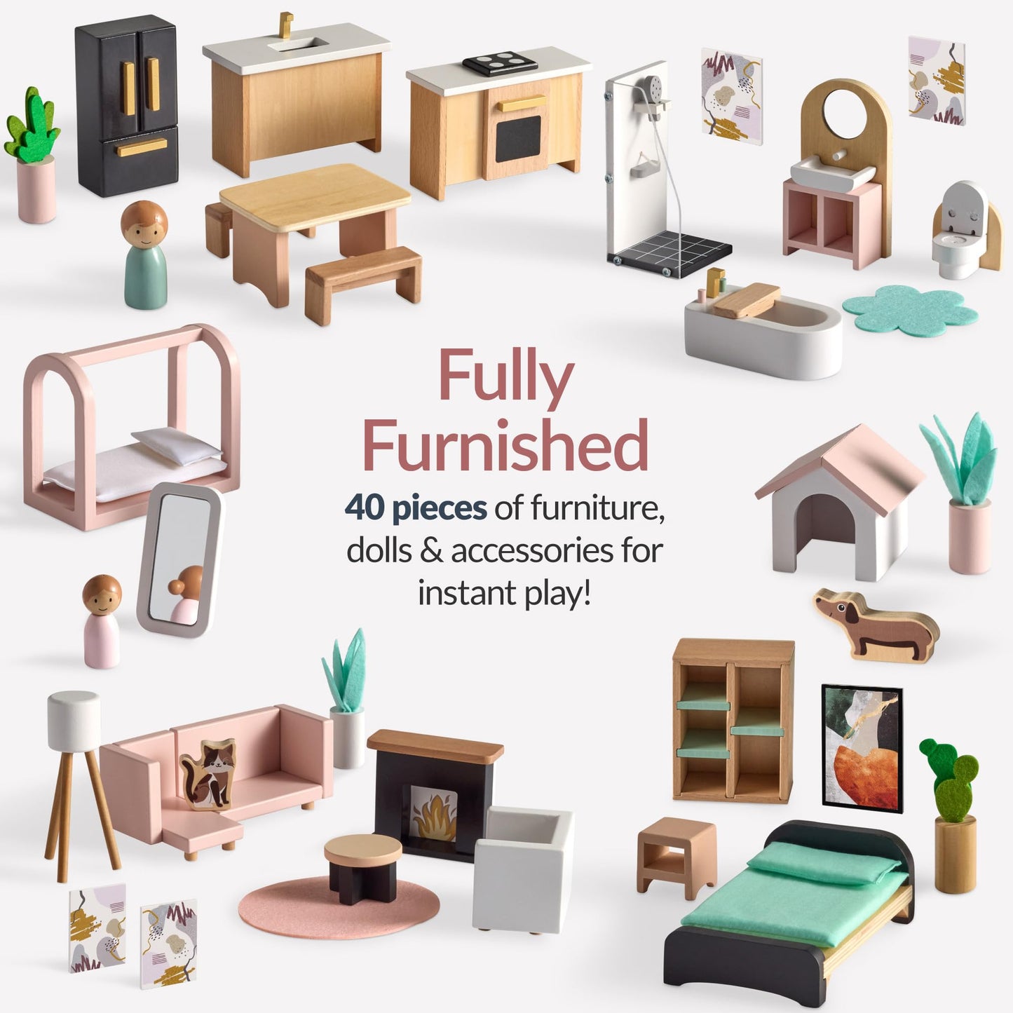 Best Choice Products Wooden Doll House with 40 Accessories — 3-Story Modern Playset (28 x 12 x 27 in)