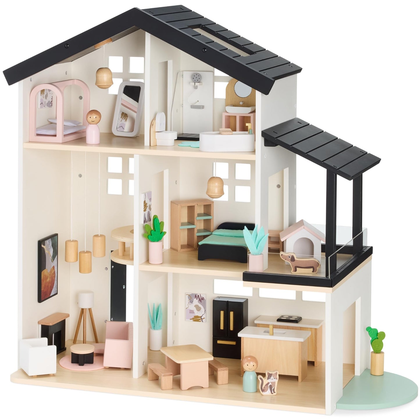 Best Choice Products Wooden Doll House with 40 Accessories — 3-Story Modern Playset (28 x 12 x 27 in)