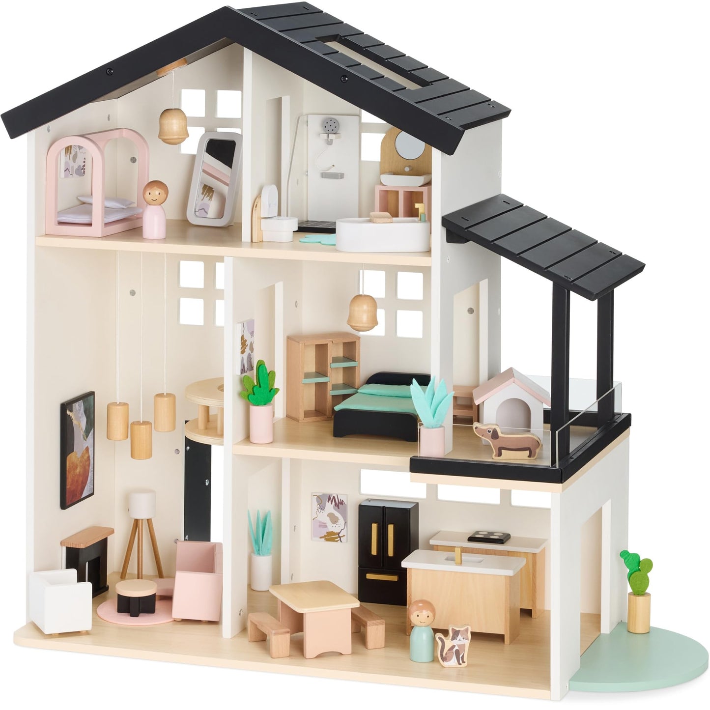 Best Choice Products Wooden Doll House with 40 Accessories — 3-Story Modern Playset (28 x 12 x 27 in)