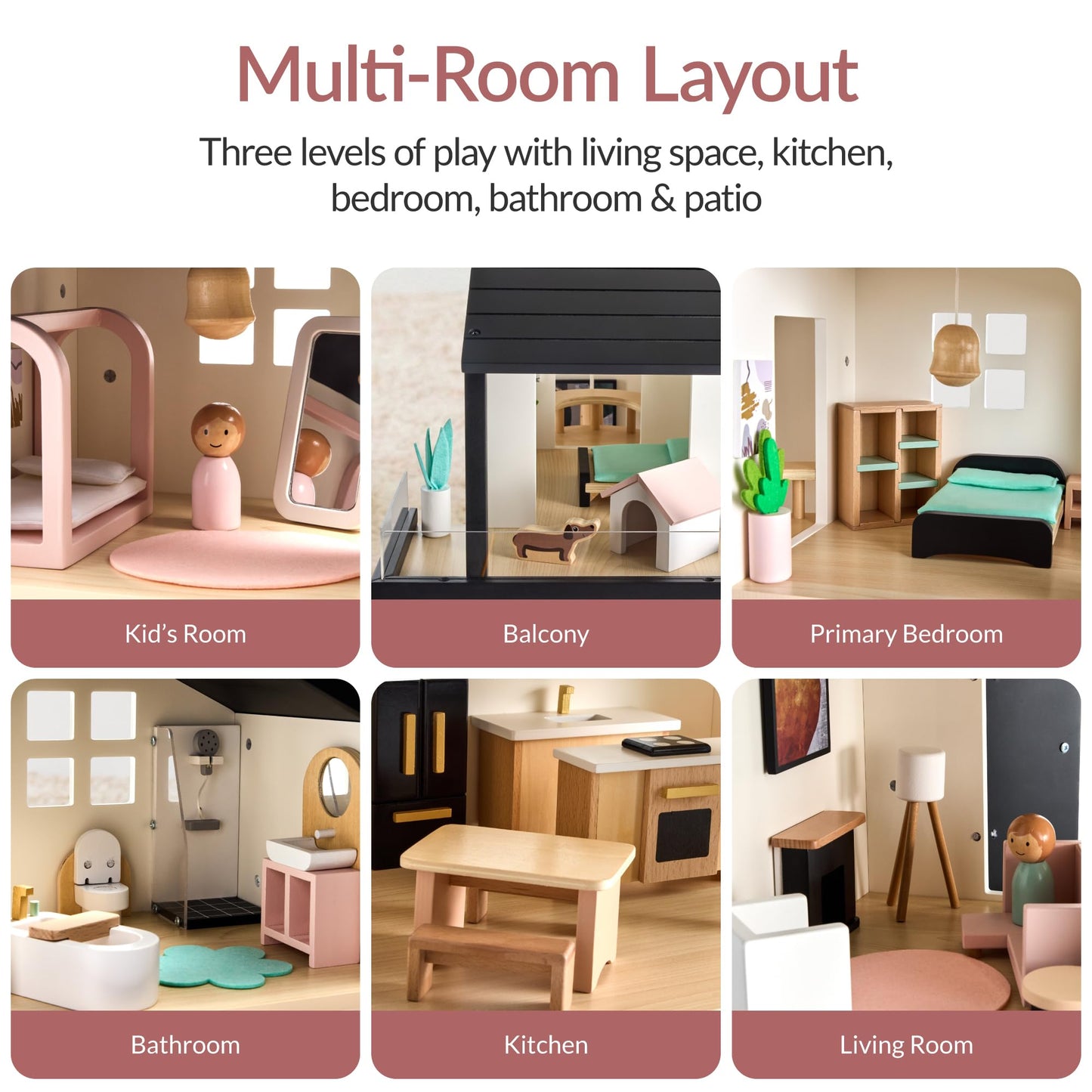 Best Choice Products Wooden Doll House with 40 Accessories — 3-Story Modern Playset (28 x 12 x 27 in)