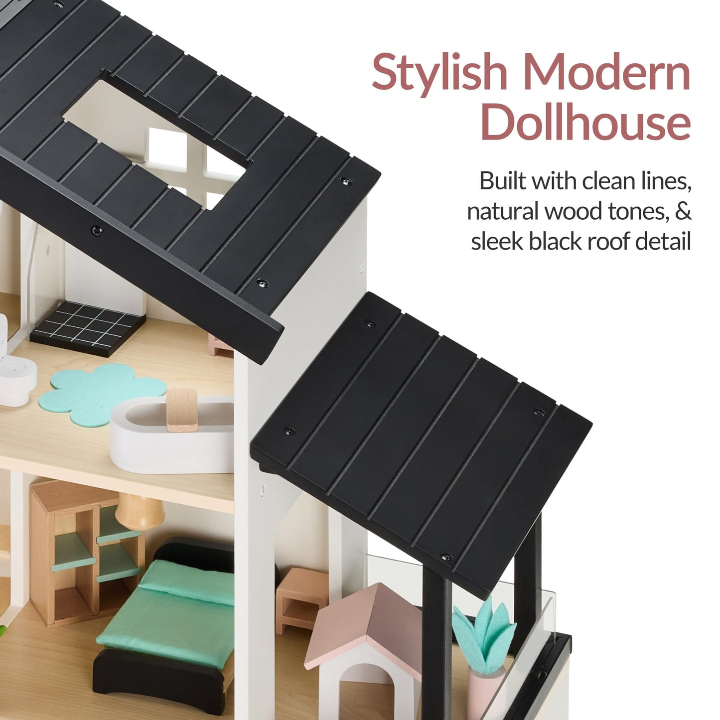 Best Choice Products Wooden Doll House with 40 Accessories — 3-Story Modern Playset (28 x 12 x 27 in)