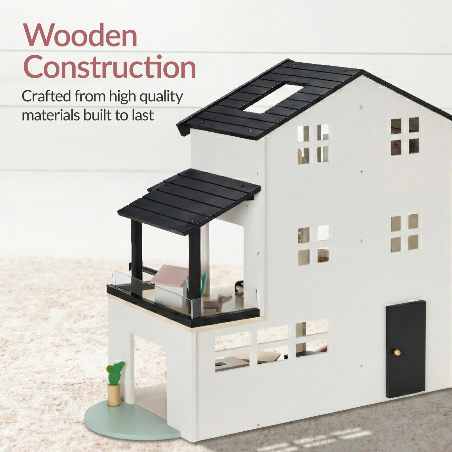 Best Choice Products Wooden Doll House with 40 Accessories — 3-Story Modern Playset (28 x 12 x 27 in)