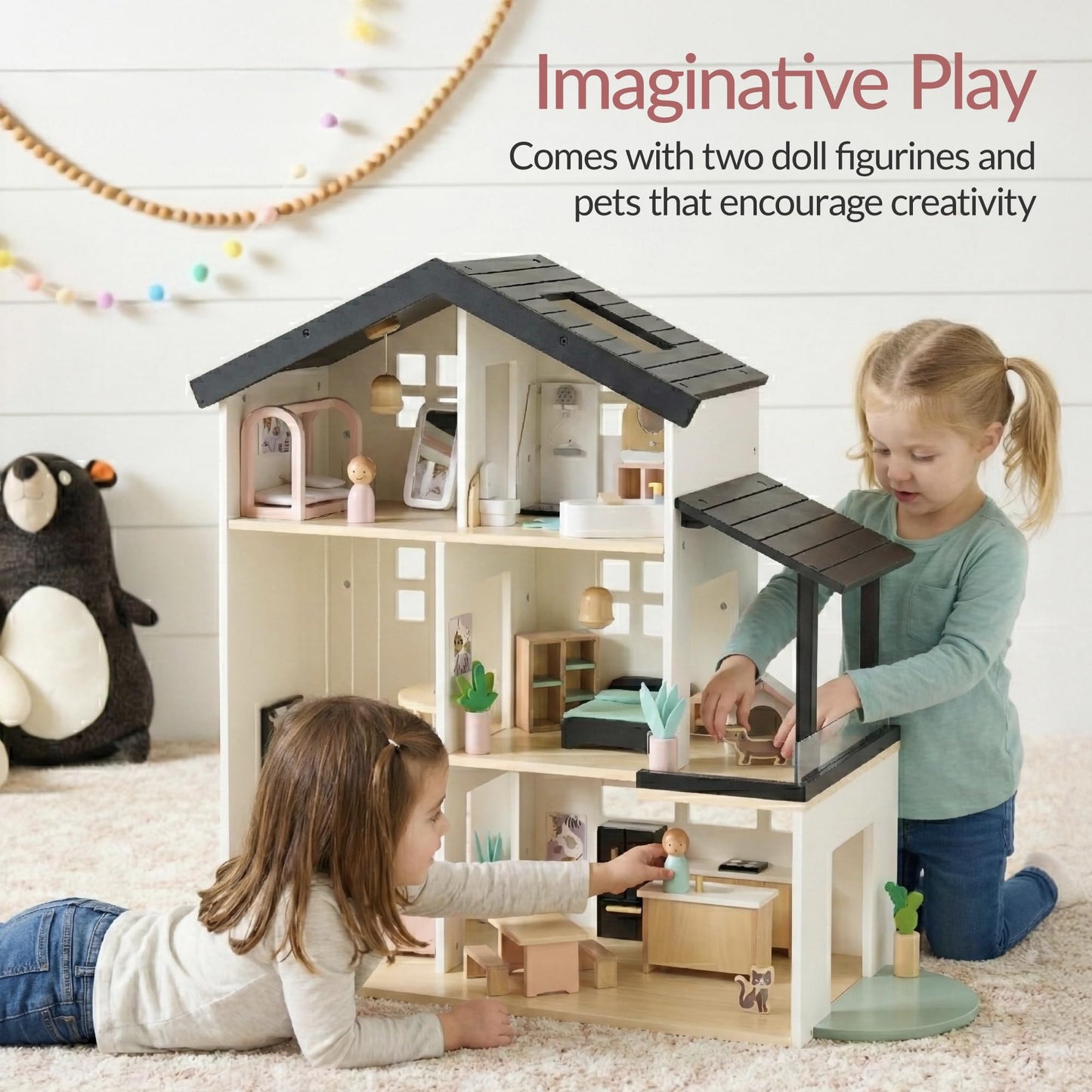 Best Choice Products Wooden Doll House with 40 Accessories — 3-Story Modern Playset (28 x 12 x 27 in)