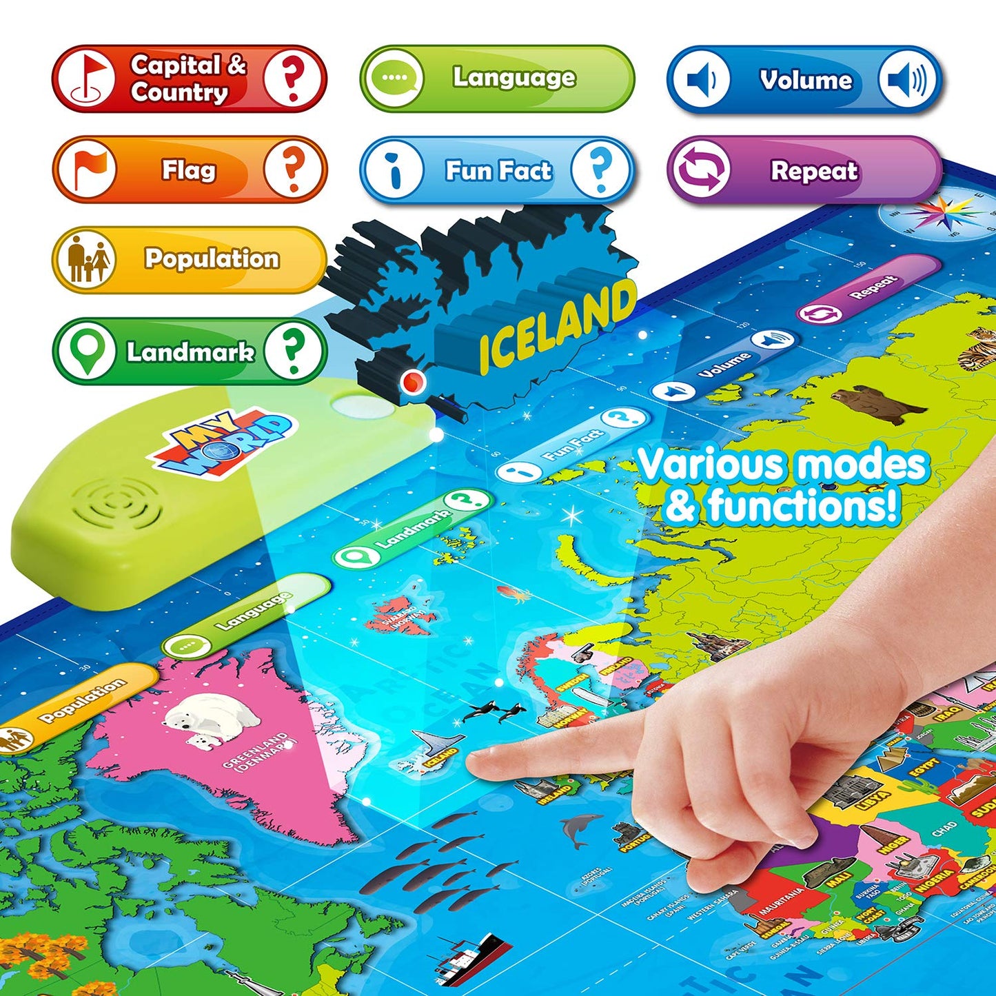 BEST LEARNING i-Poster My World – Interactive Talking World Map for Kids Aged 5-12 to Learn Countries, Flags & Fun Facts
