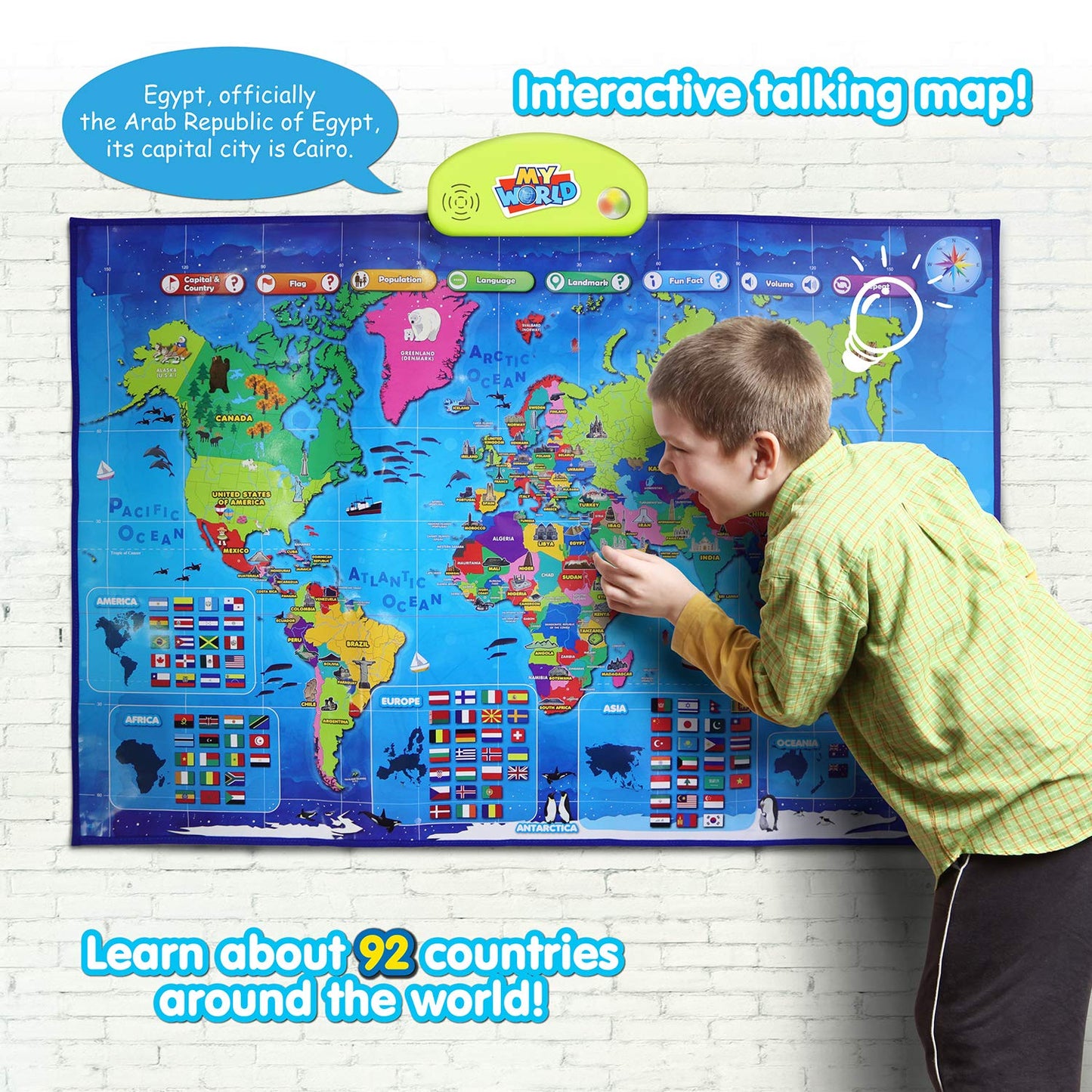 BEST LEARNING i-Poster My World – Interactive Talking World Map for Kids Aged 5-12 to Learn Countries, Flags & Fun Facts