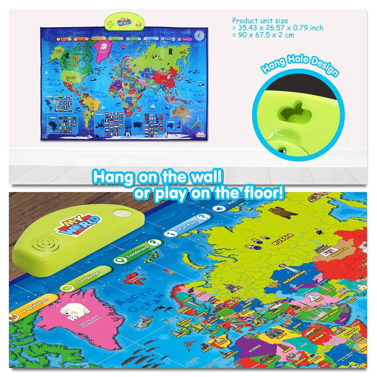 BEST LEARNING i-Poster My World – Interactive Talking World Map for Kids Aged 5-12 to Learn Countries, Flags & Fun Facts