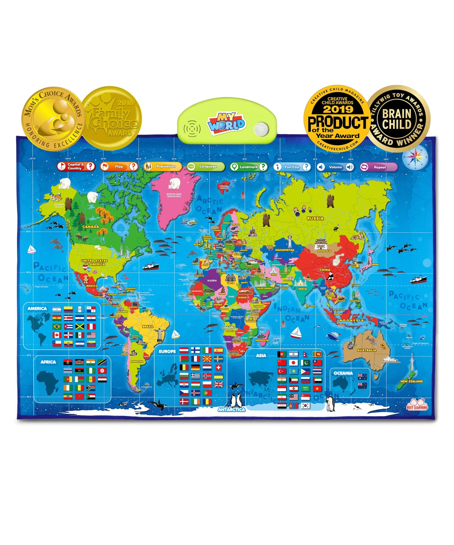 BEST LEARNING i-Poster My World – Interactive Talking World Map for Kids Aged 5-12 to Learn Countries, Flags & Fun Facts