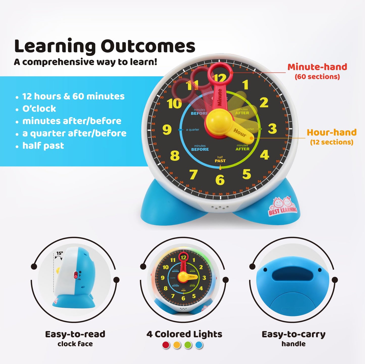 BEST LEARNING Learning Clock – Educational Talking Time Toy for Kids Ages 3-6 (Quiz & Sleep Mode)