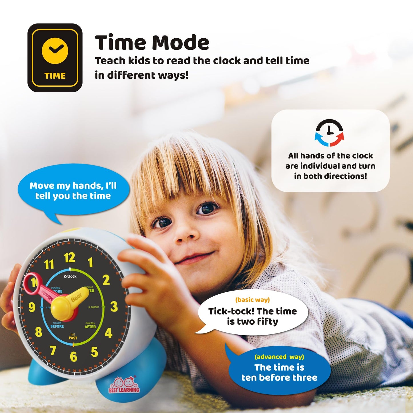 BEST LEARNING Learning Clock – Educational Talking Time Toy for Kids Ages 3-6 (Quiz & Sleep Mode)