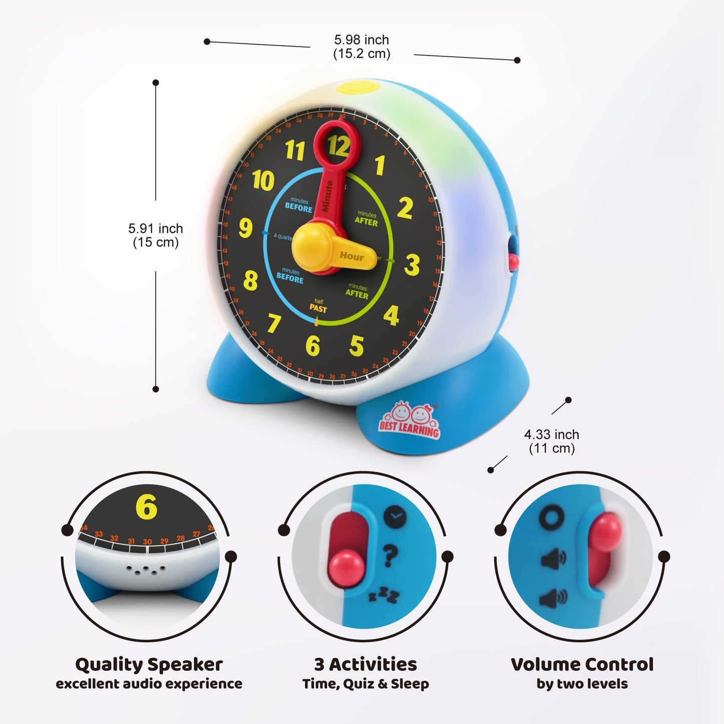BEST LEARNING Learning Clock – Educational Talking Time Toy for Kids Ages 3-6 (Quiz & Sleep Mode)