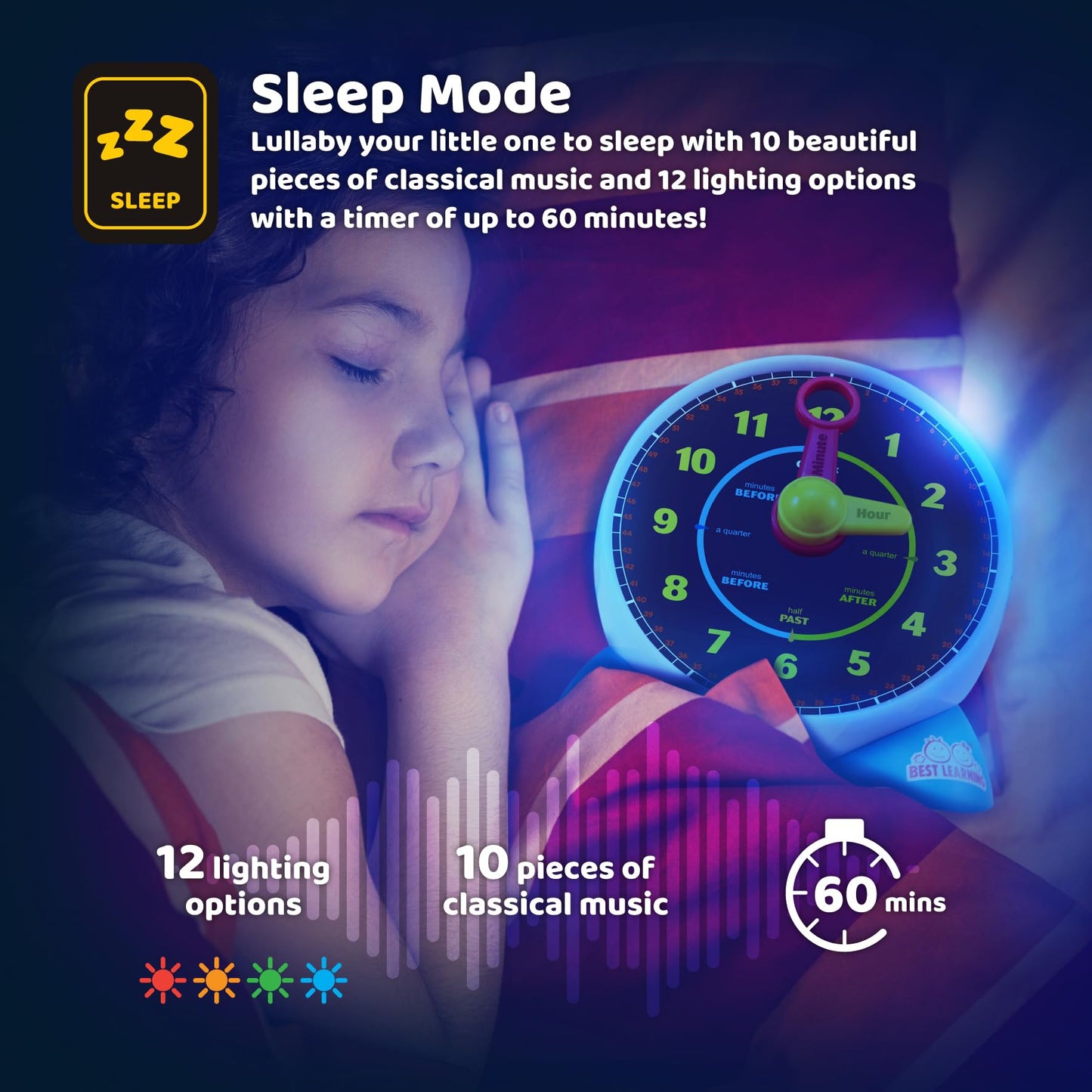 BEST LEARNING Learning Clock – Educational Talking Time Toy for Kids Ages 3-6 (Quiz & Sleep Mode)
