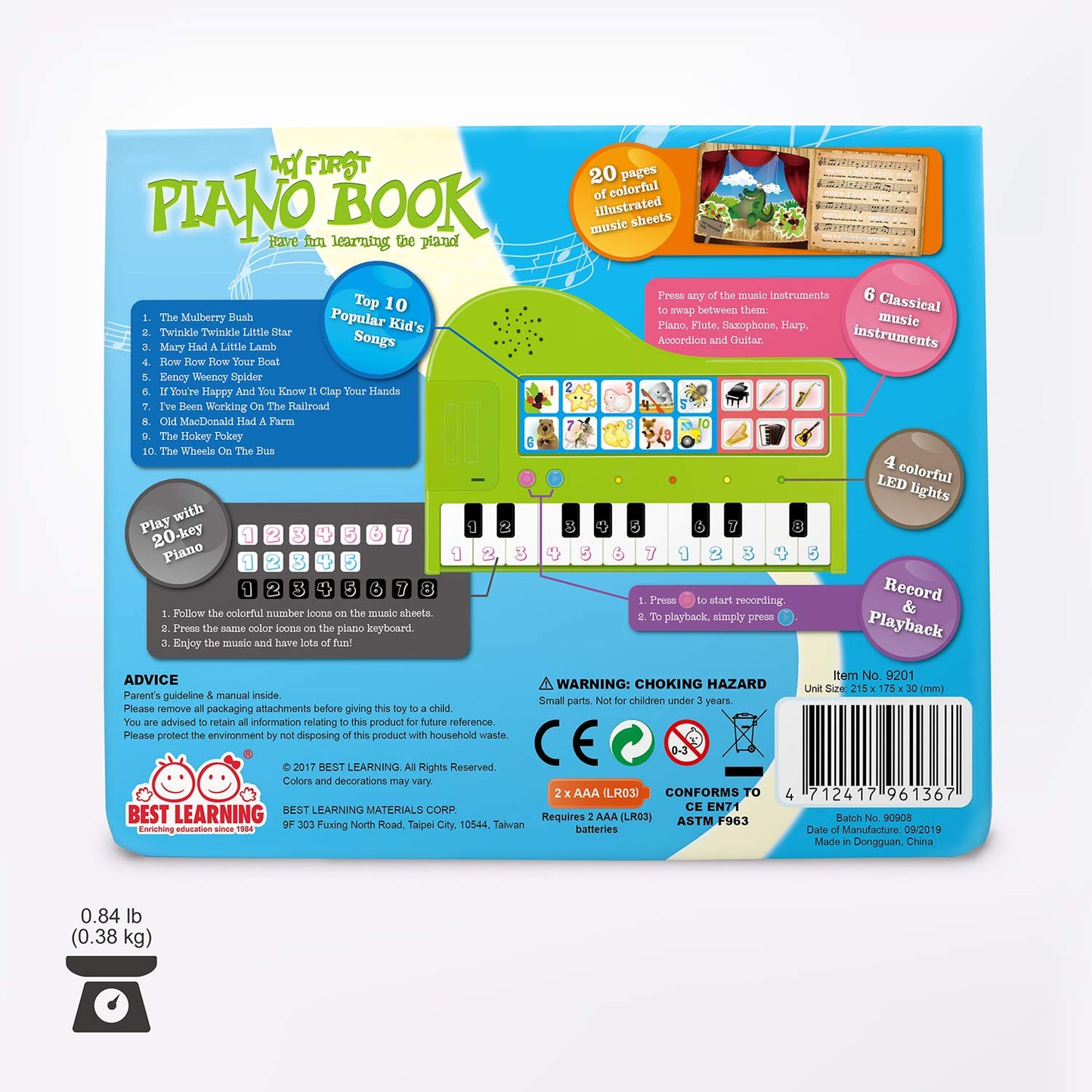 BEST LEARNING My First Piano Book – Interactive Musical Toy for Toddlers Aged 3-5