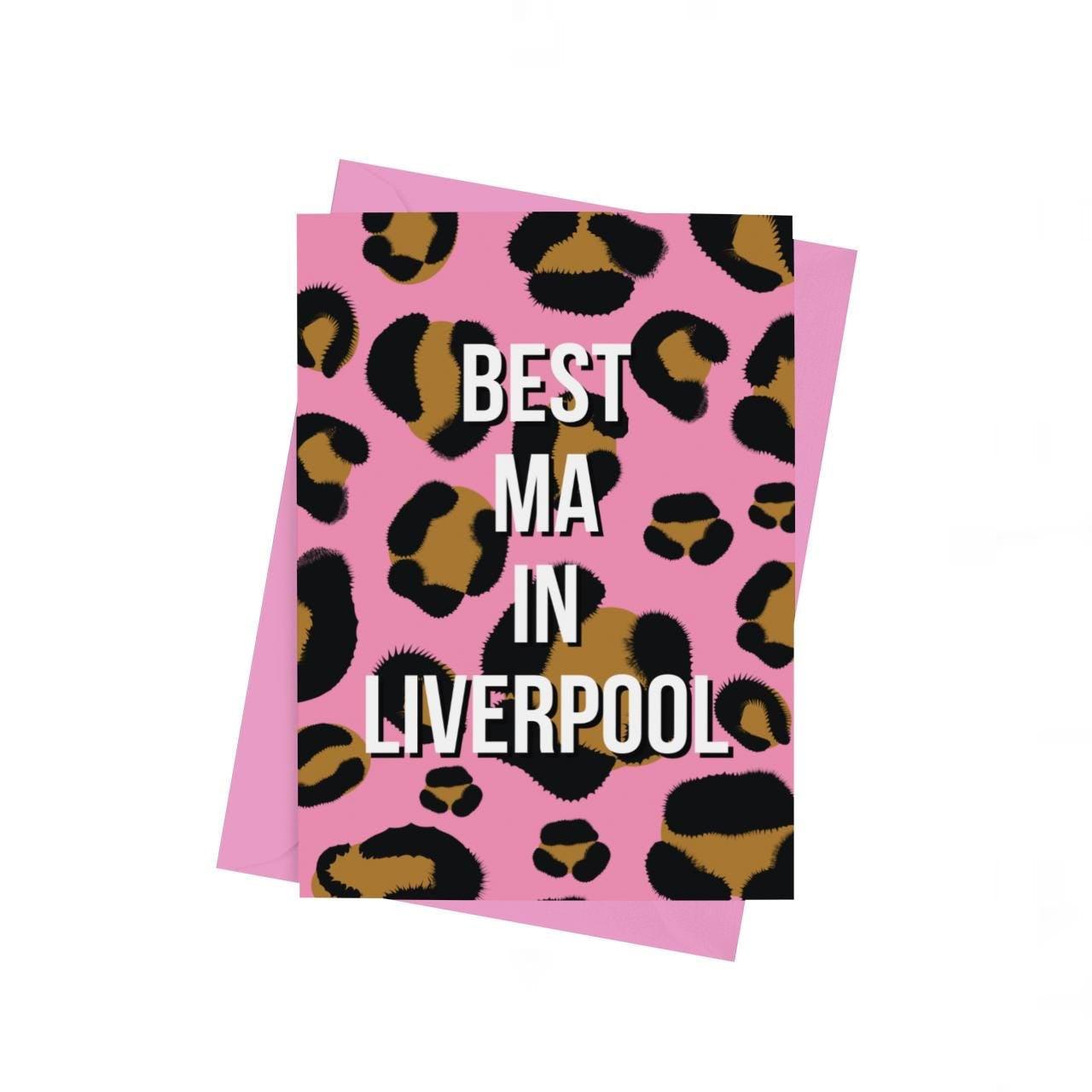 Best Ma In Liverpool Leopard Print Card