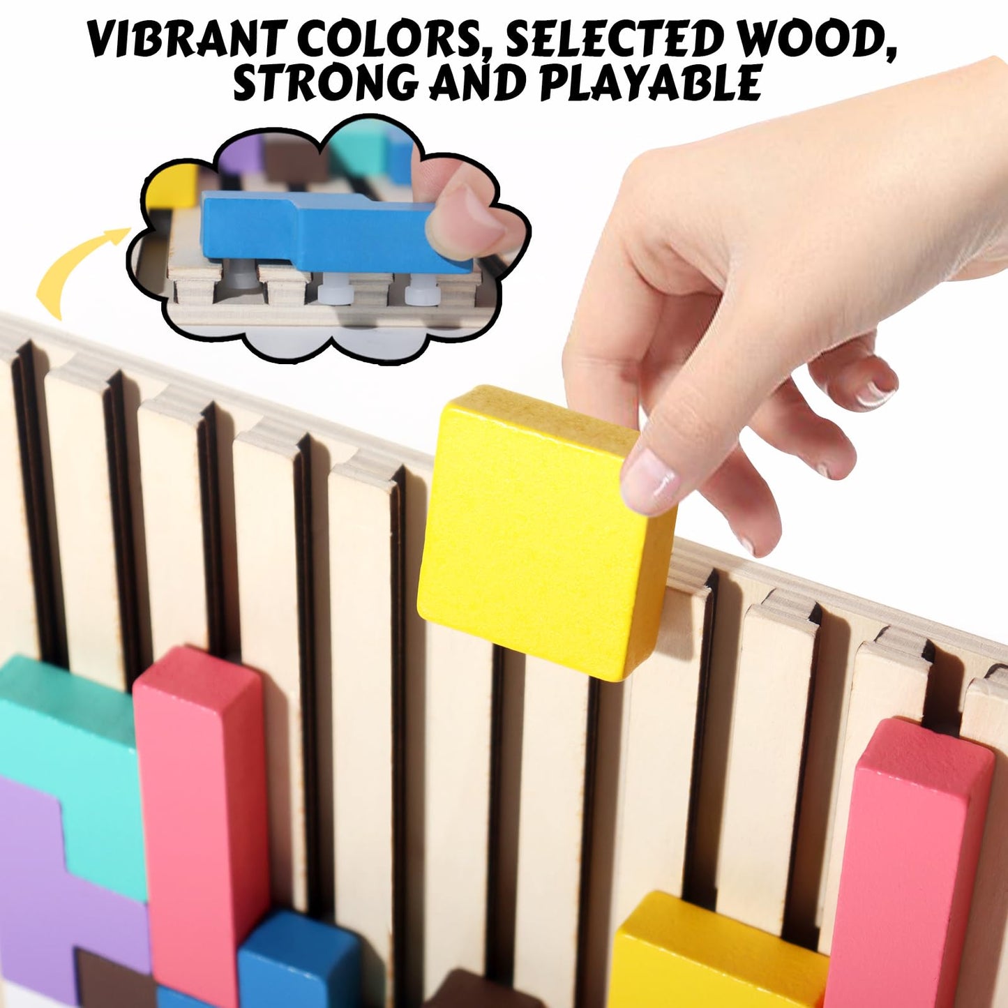 BESTAMTOY Wooden Russian Blocks Puzzle – Tangram Brain Teaser for 3-6 Year Olds
