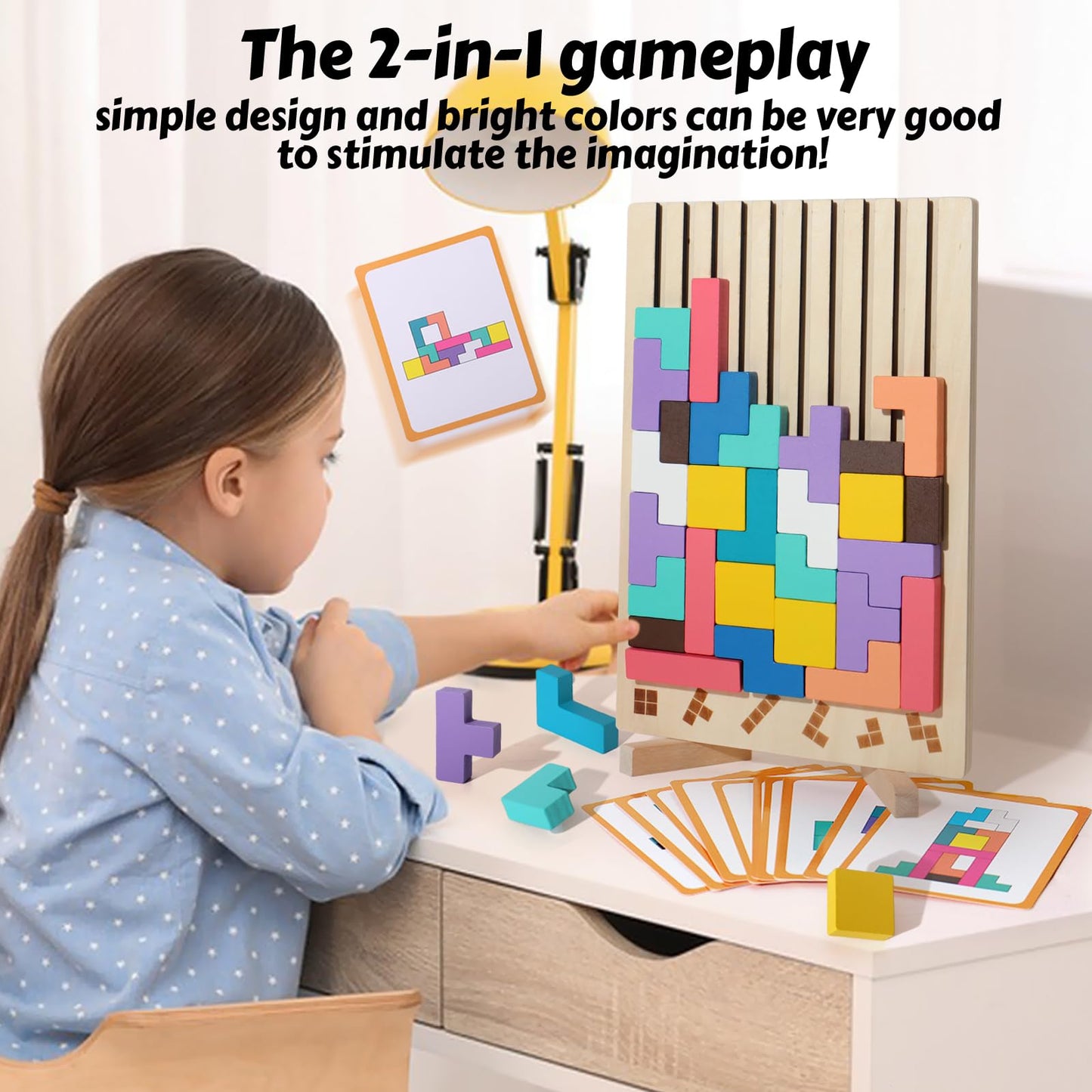 BESTAMTOY Wooden Russian Blocks Puzzle – Tangram Brain Teaser for 3-6 Year Olds