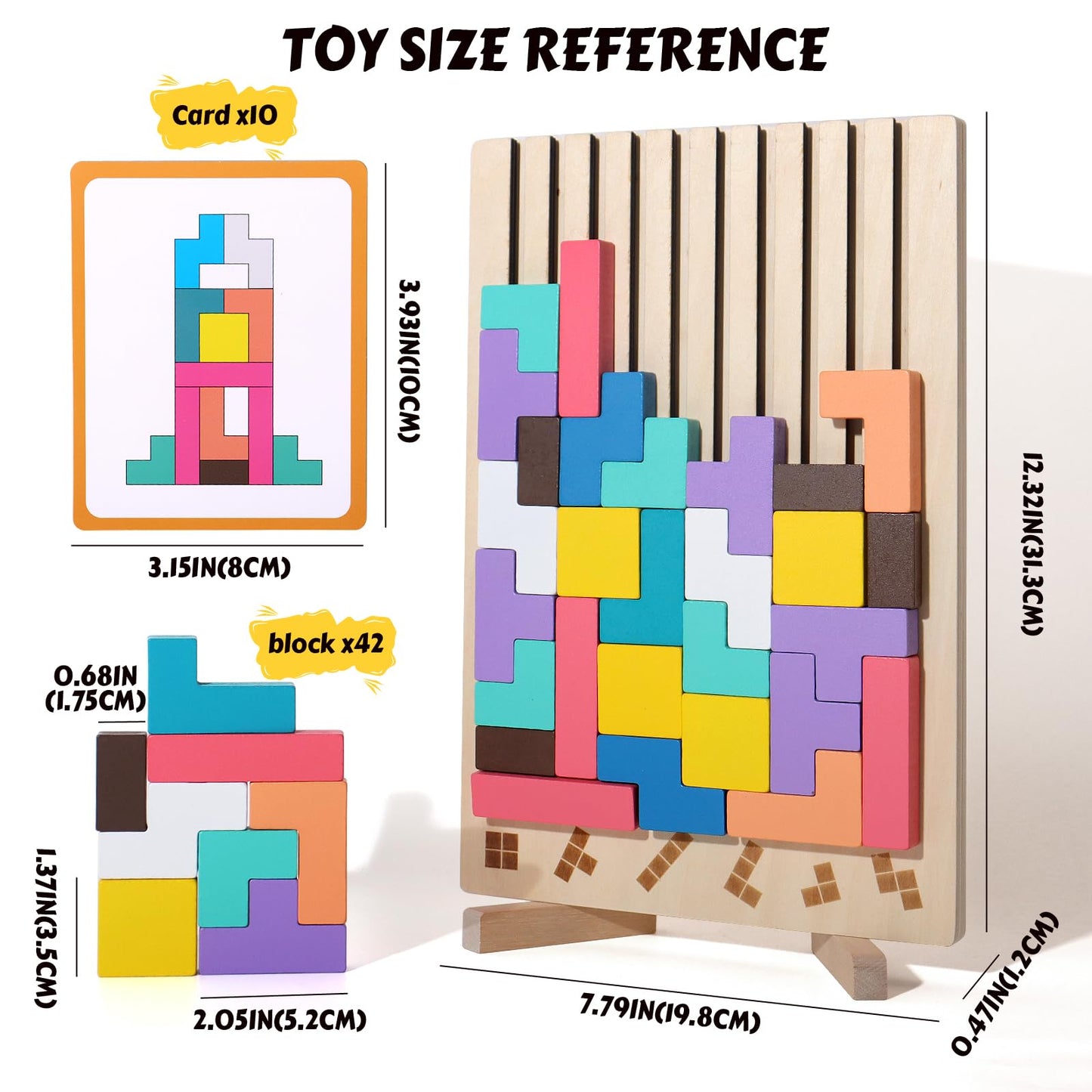 BESTAMTOY Wooden Russian Blocks Puzzle – Tangram Brain Teaser for 3-6 Year Olds