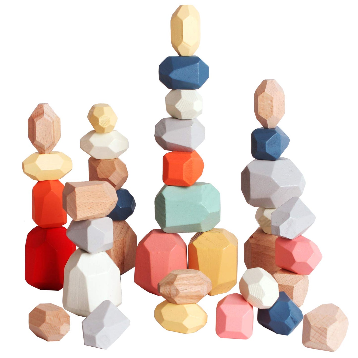 BESTAMTOY 36 PCS Wooden Sorting Stones | Sensory Stacking Toy for Kids 3–6