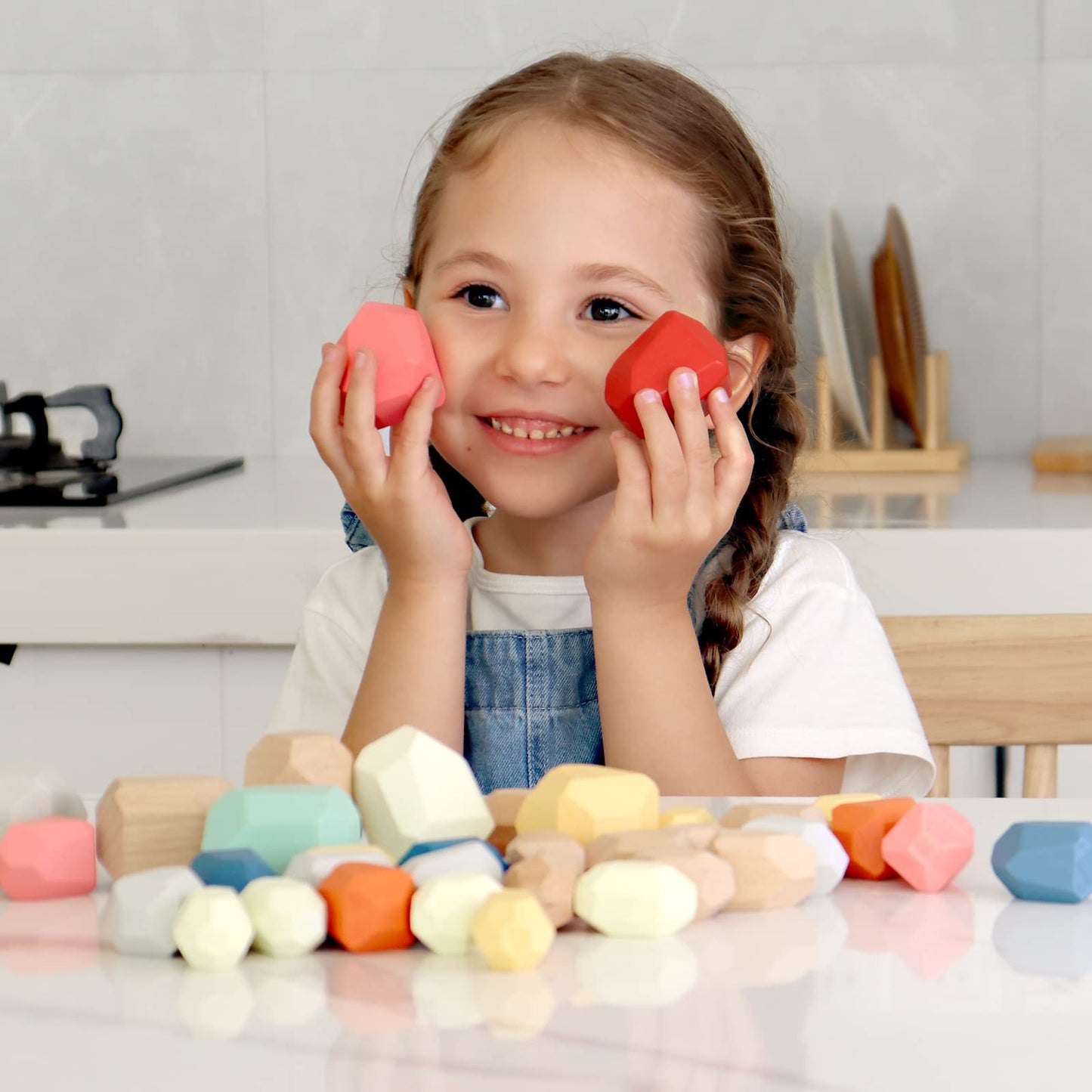 BESTAMTOY 36 PCS Wooden Sorting Stones | Sensory Stacking Toy for Kids 3–6