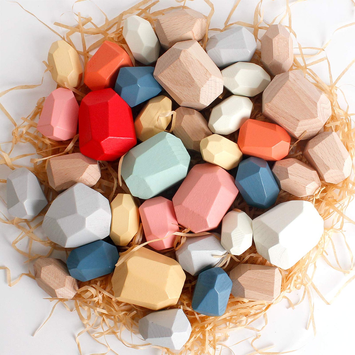 BESTAMTOY 36 PCS Wooden Sorting Stones | Sensory Stacking Toy for Kids 3–6
