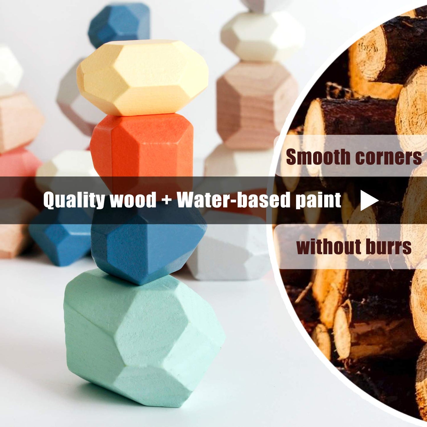 BESTAMTOY 36 PCS Wooden Sorting Stones | Sensory Stacking Toy for Kids 3–6