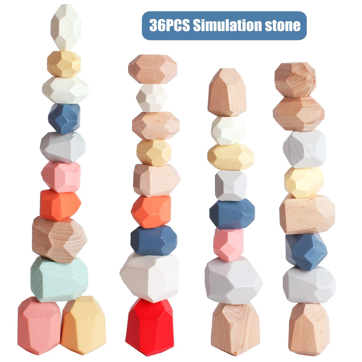 BESTAMTOY 36 PCS Wooden Sorting Stones | Sensory Stacking Toy for Kids 3–6