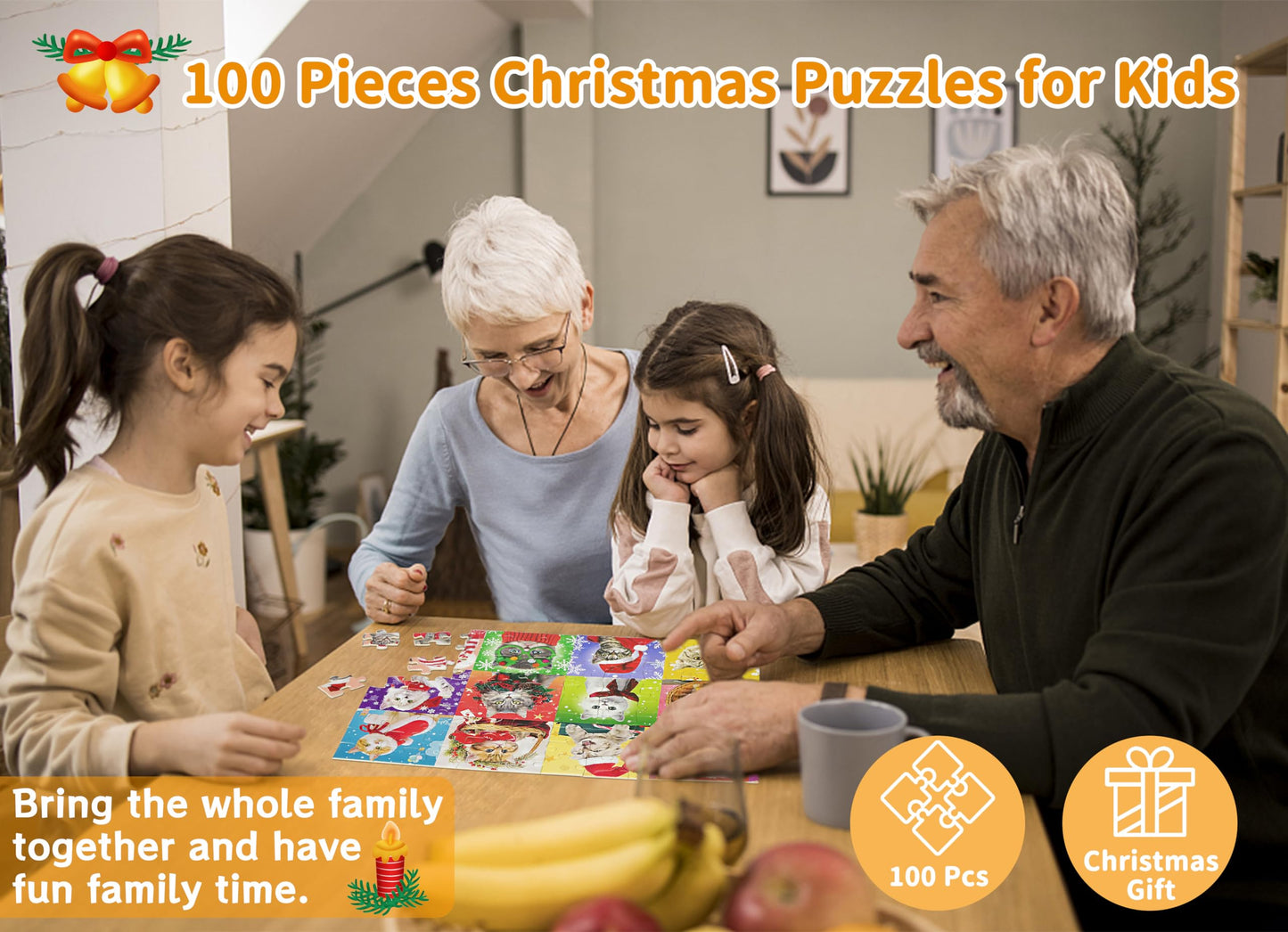 Bestbase Christmas Puzzle 100-Piece Cats for Kids | Multicolor Jigsaw, Ages 6-10
