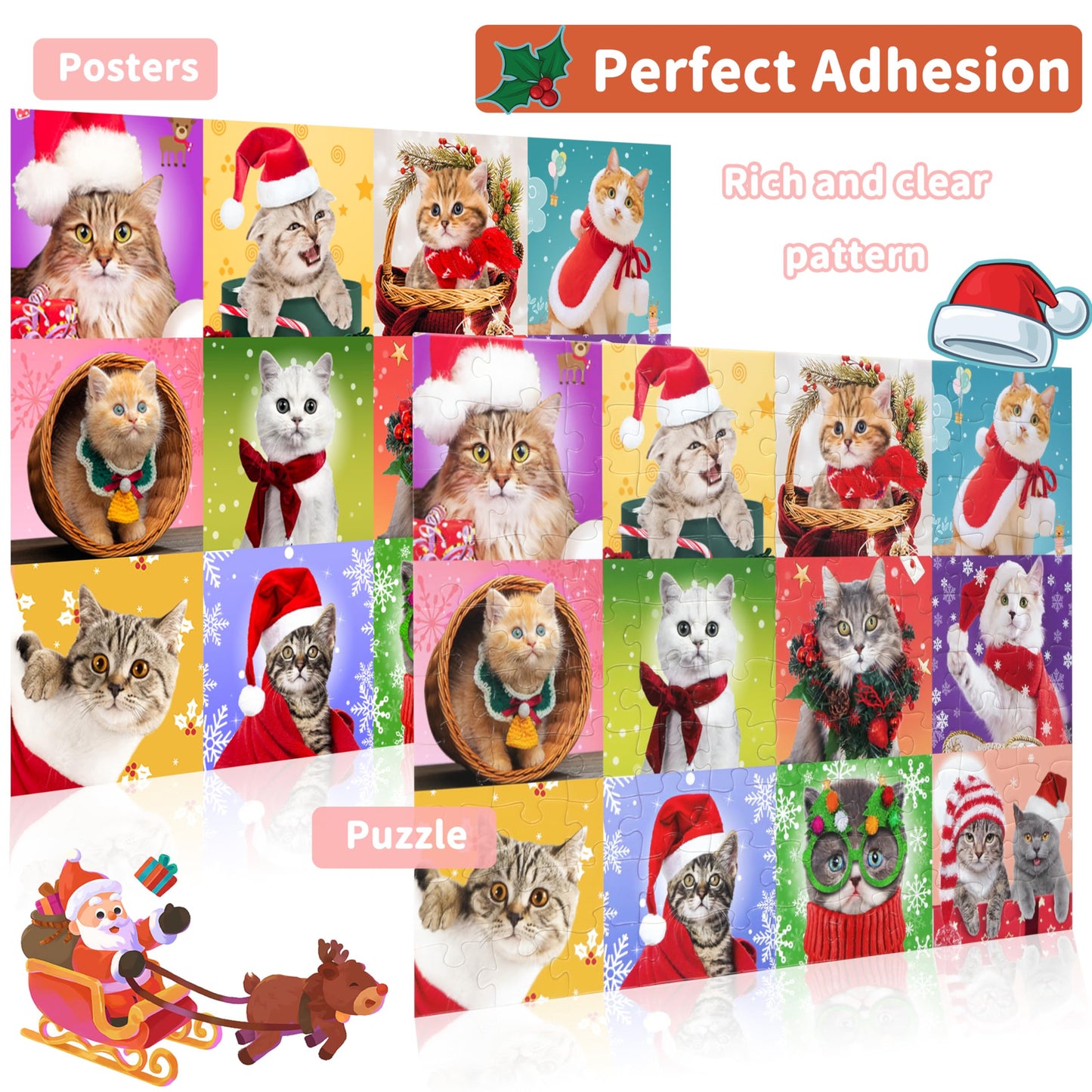 Bestbase Christmas Puzzle 100-Piece Cats for Kids | Multicolor Jigsaw, Ages 6-10