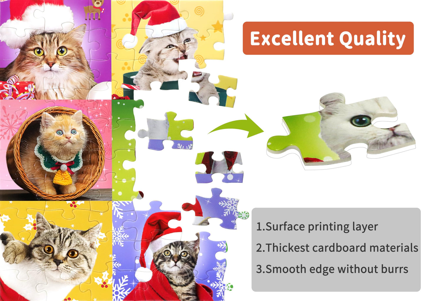 Bestbase Christmas Puzzle 100-Piece Cats for Kids | Multicolor Jigsaw, Ages 6-10