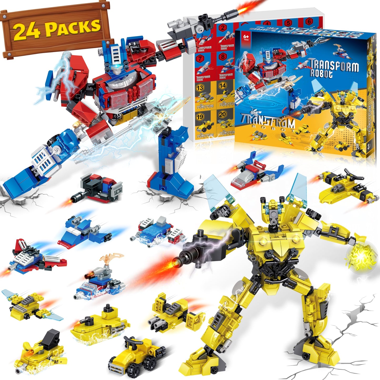 Bestbase 24-Pack Transform Robot Building Blocks – 24 Fun Valentines Day Gifts for Kids