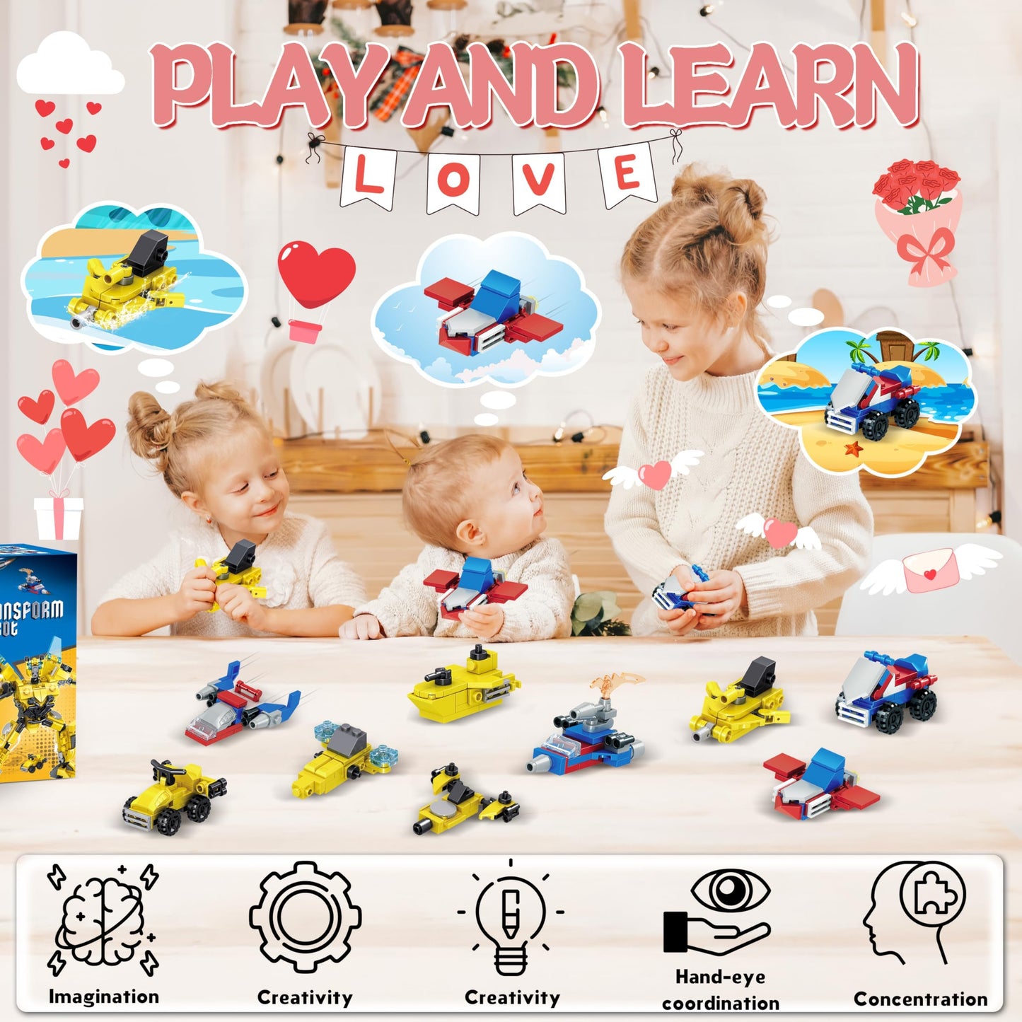 Bestbase 24-Pack Transform Robot Building Blocks – 24 Fun Valentines Day Gifts for Kids
