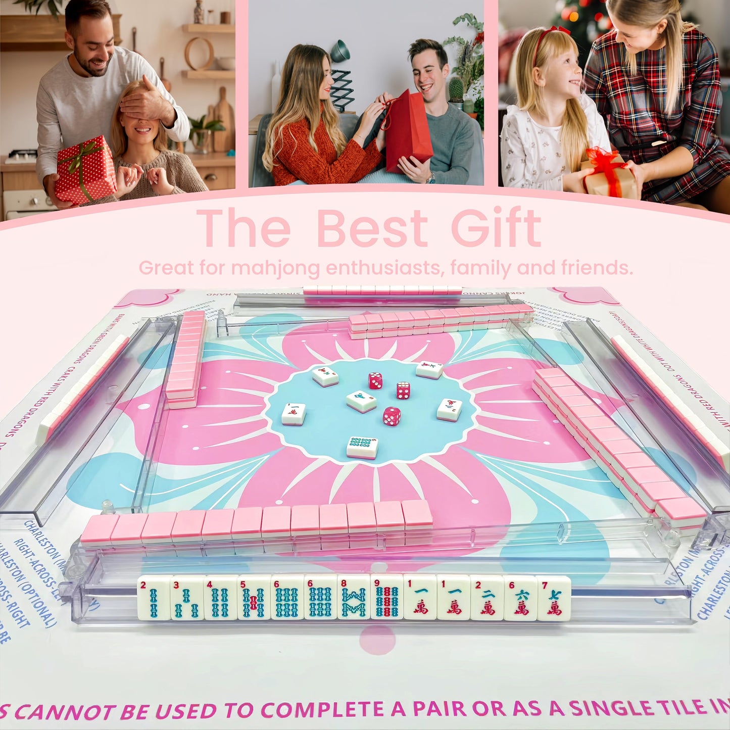 bestcool Mahjong Racks with Pushers – 4-Pack with Dice for Women | Transparent-Pink