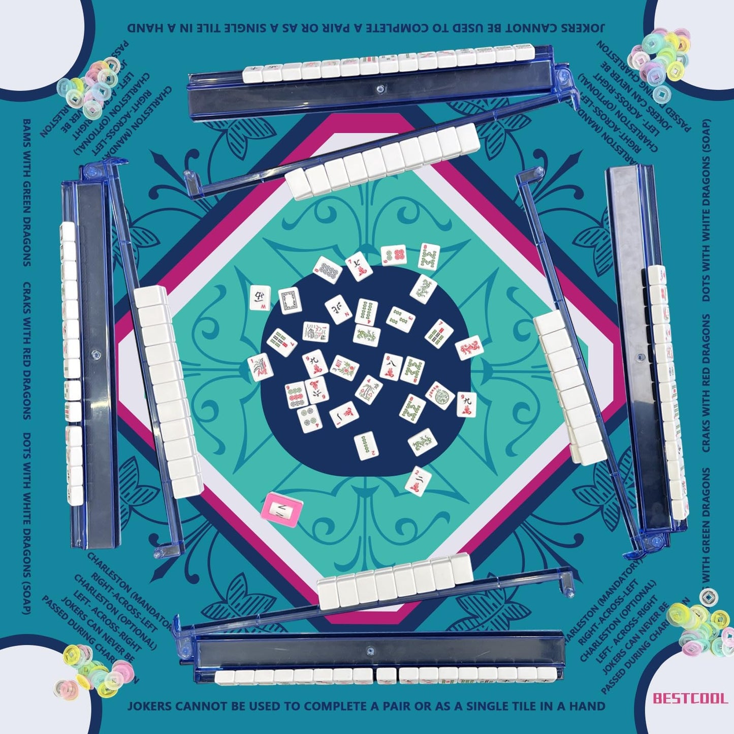 bestcool 2025 Neoprene Mahjong Mat with Rules – Odorless, PAH-Free, Anti-Slip & Noise-Reducing