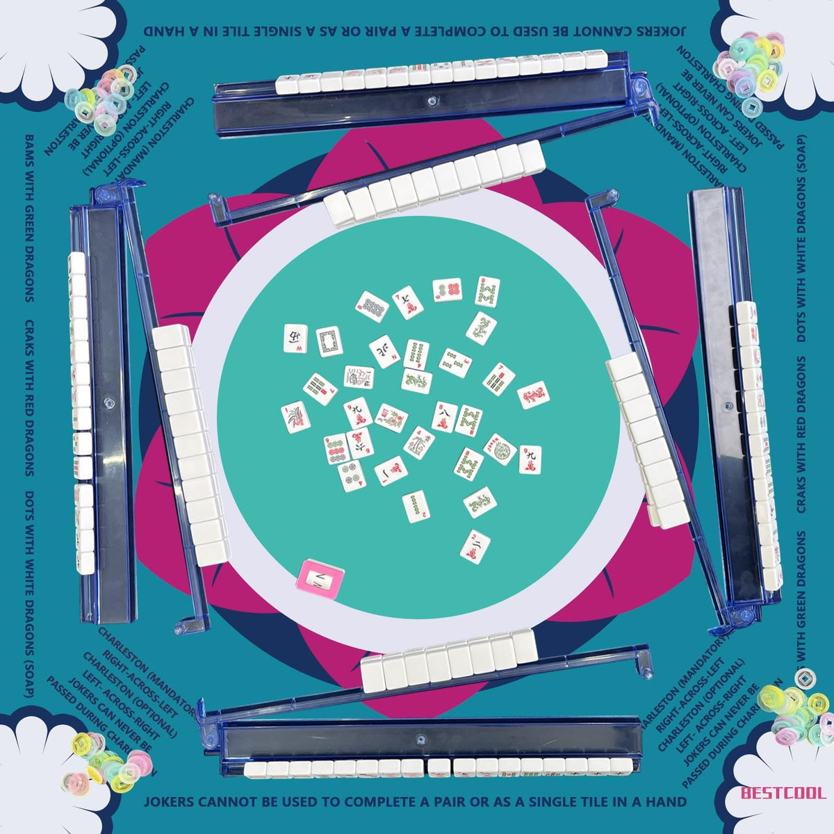 BestCool 2025 Neoprene Mahjong Mat with Rules | Odorless, PAH-Free, Anti-Slip & Noise-Reducing