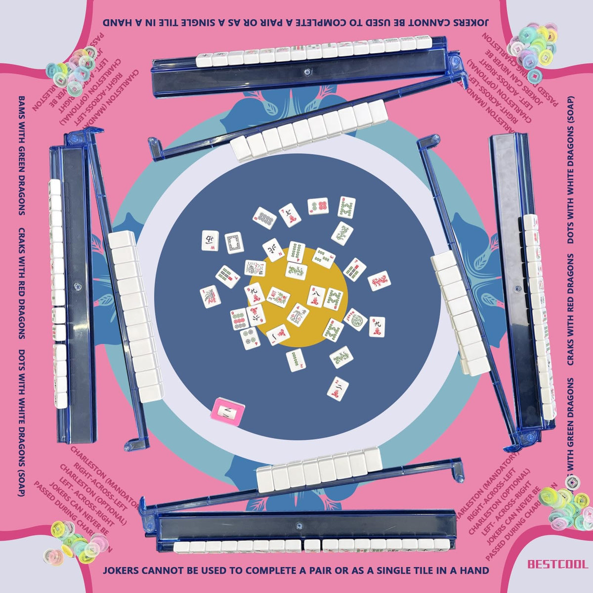 BestCool 2025 Neoprene Mahjong Mat with Rules | Odorless, PAH-Free, Anti-Slip & Noise-Reducing