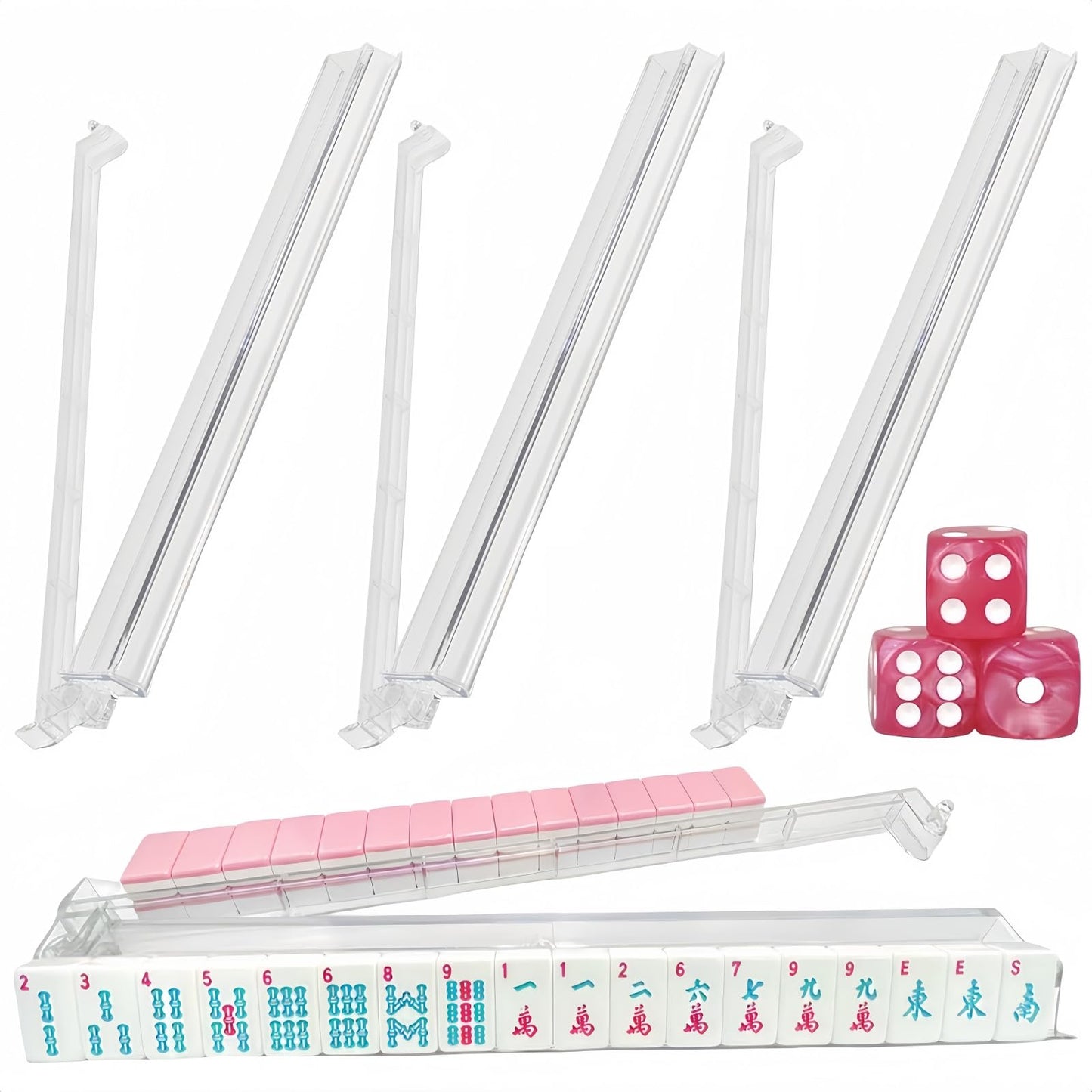 bestcool Mahjong Racks with Pushers – 4-Pack with Dice for Women | Transparent-Pink