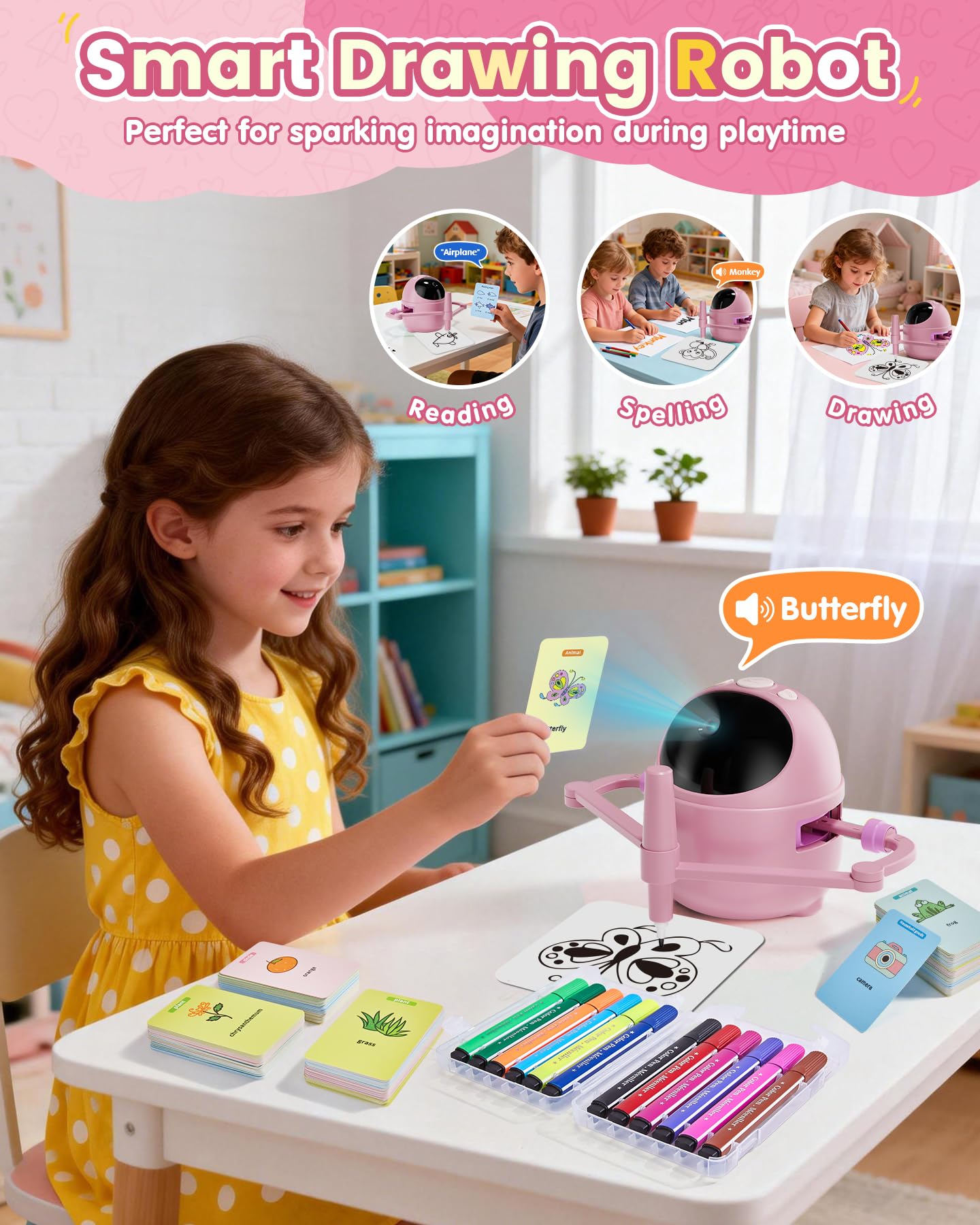 BESTECCT Drawing Robot for Kids – 150 Learning Cards, Card Scan & Step-by-Step Drawing