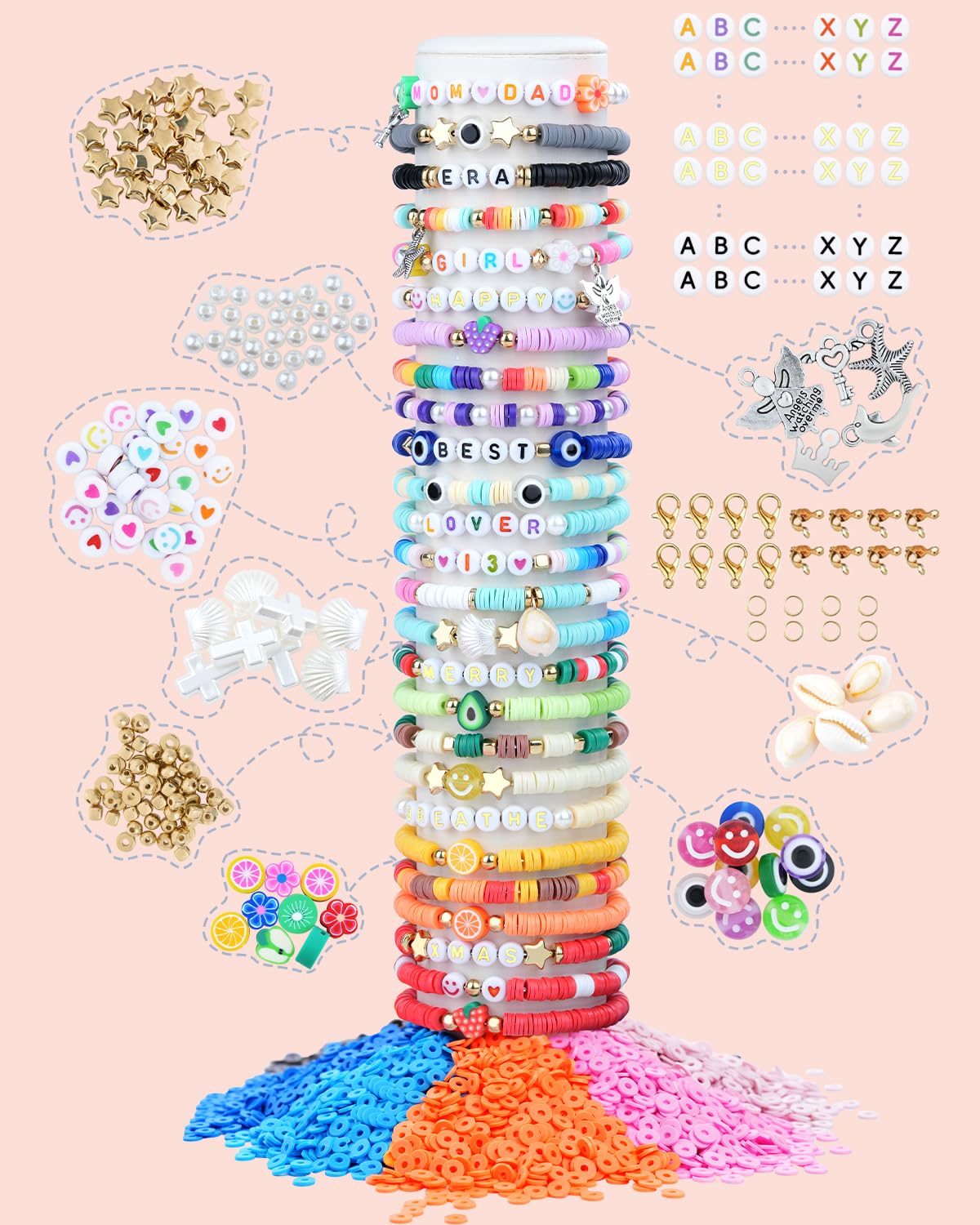 BestNow Clay Beads Bracelet Kit for Beginners – 4500 Beads, 500+ Charms, 3 Letter Bead Styles