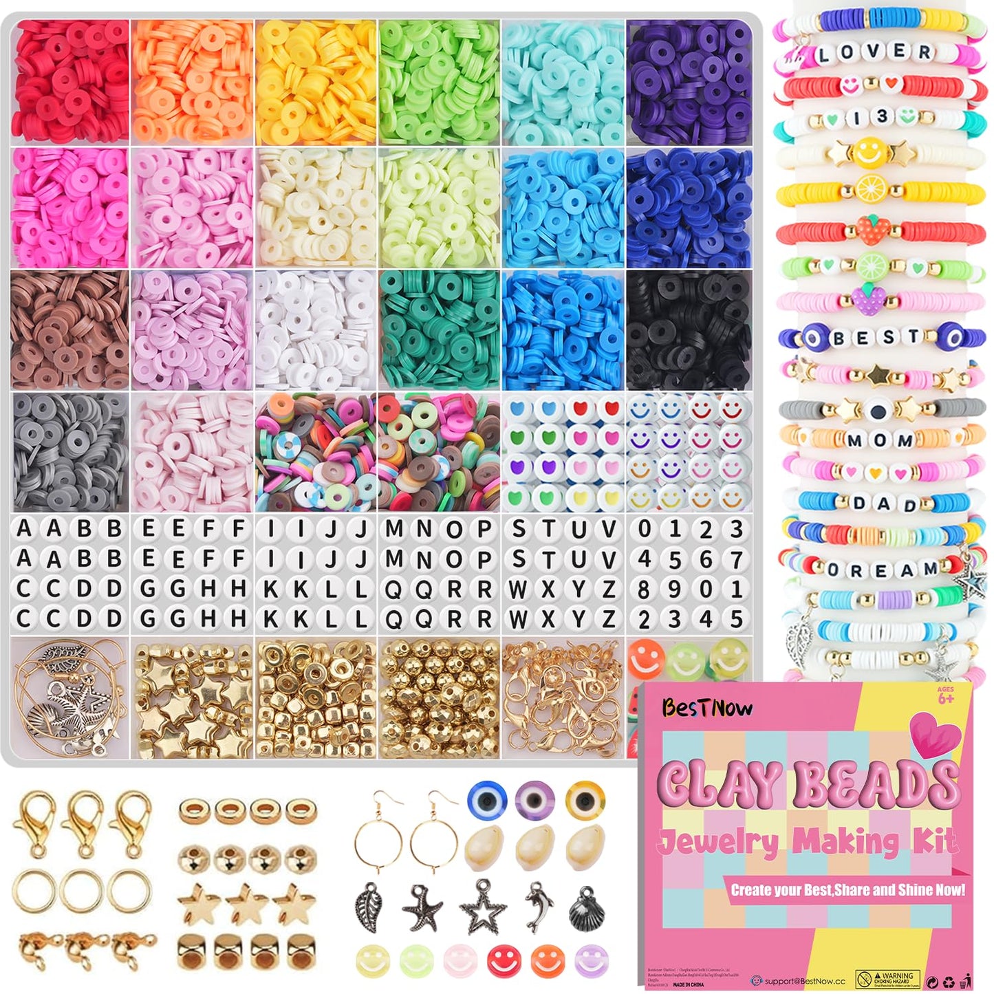 BestNow Clay Beads Bracelet Making Kit – 4800 Beads, 300 Charms, 10m String