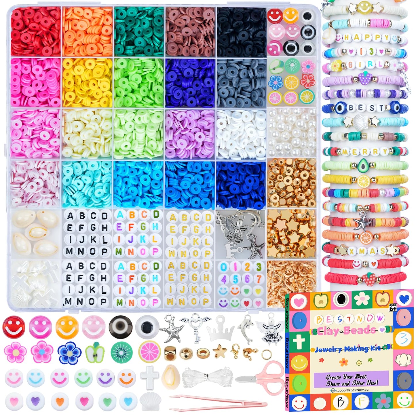 BestNow Clay Beads Bracelet Kit for Beginners – 4500 Beads, 500+ Charms, 3 Letter Bead Styles
