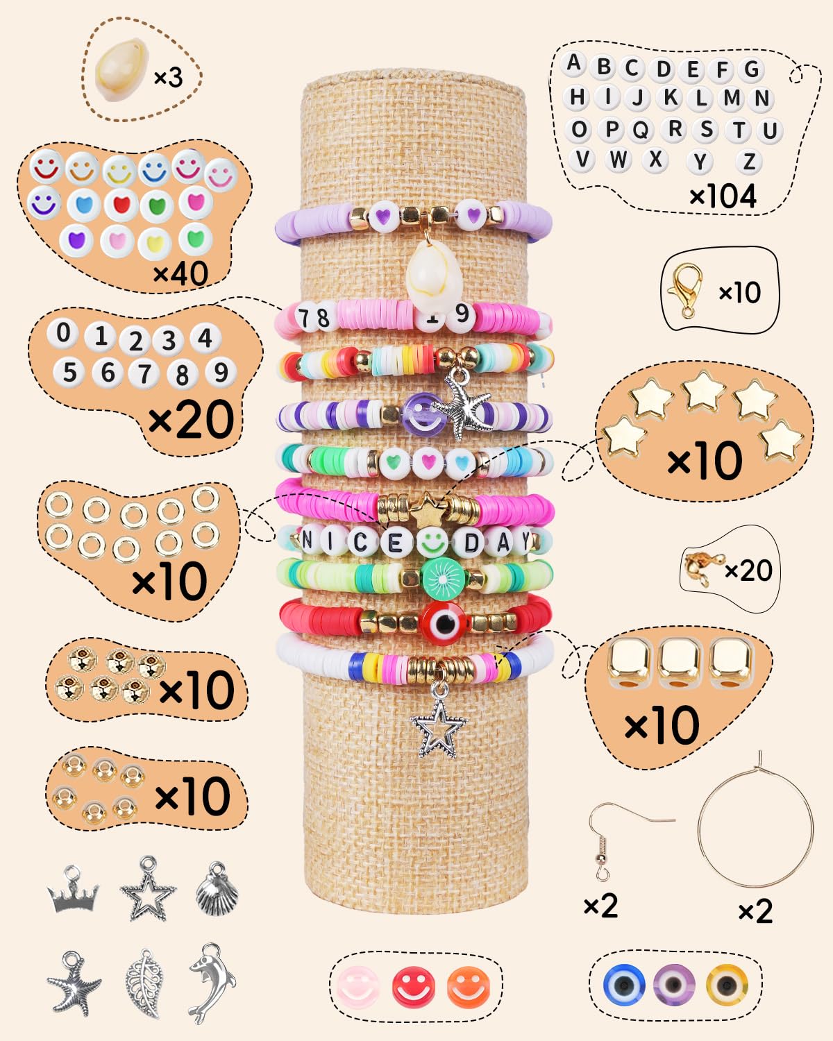 BestNow Clay Beads Bracelet Making Kit – 4800 Beads, 300 Charms, 10m String