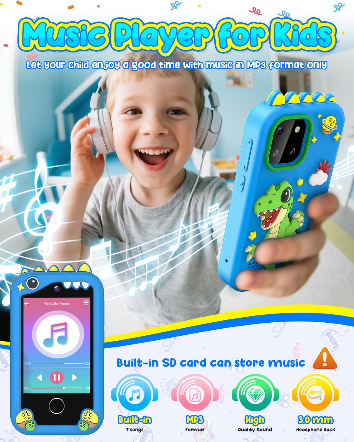 BESTOONE Kids Smartphone Toy for Ages 3-8 – Safe No Internet, HD Camera & Learning Games (Blue)