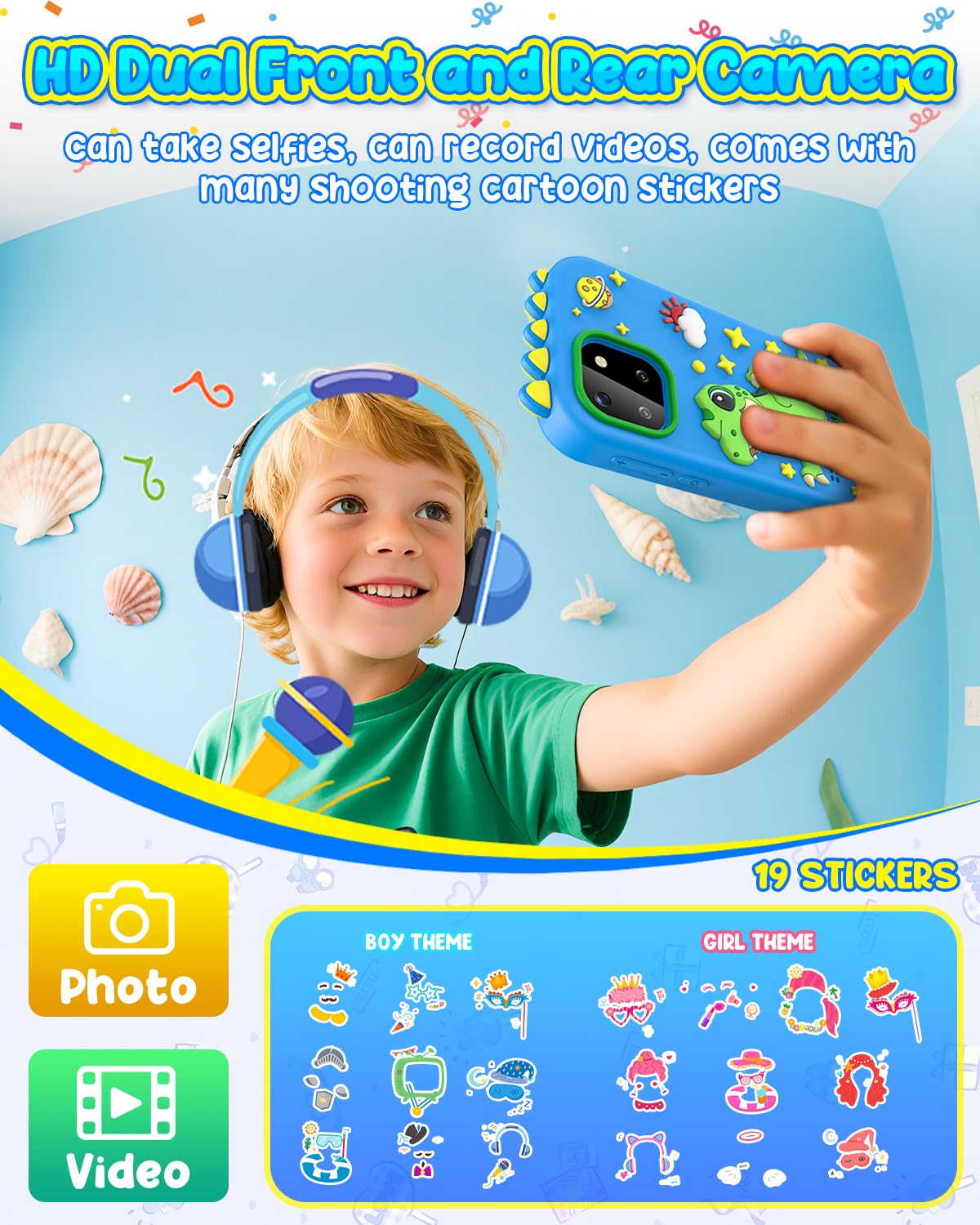 BESTOONE Kids Smartphone Toy for Ages 3-8 – Safe No Internet, HD Camera & Learning Games (Blue)