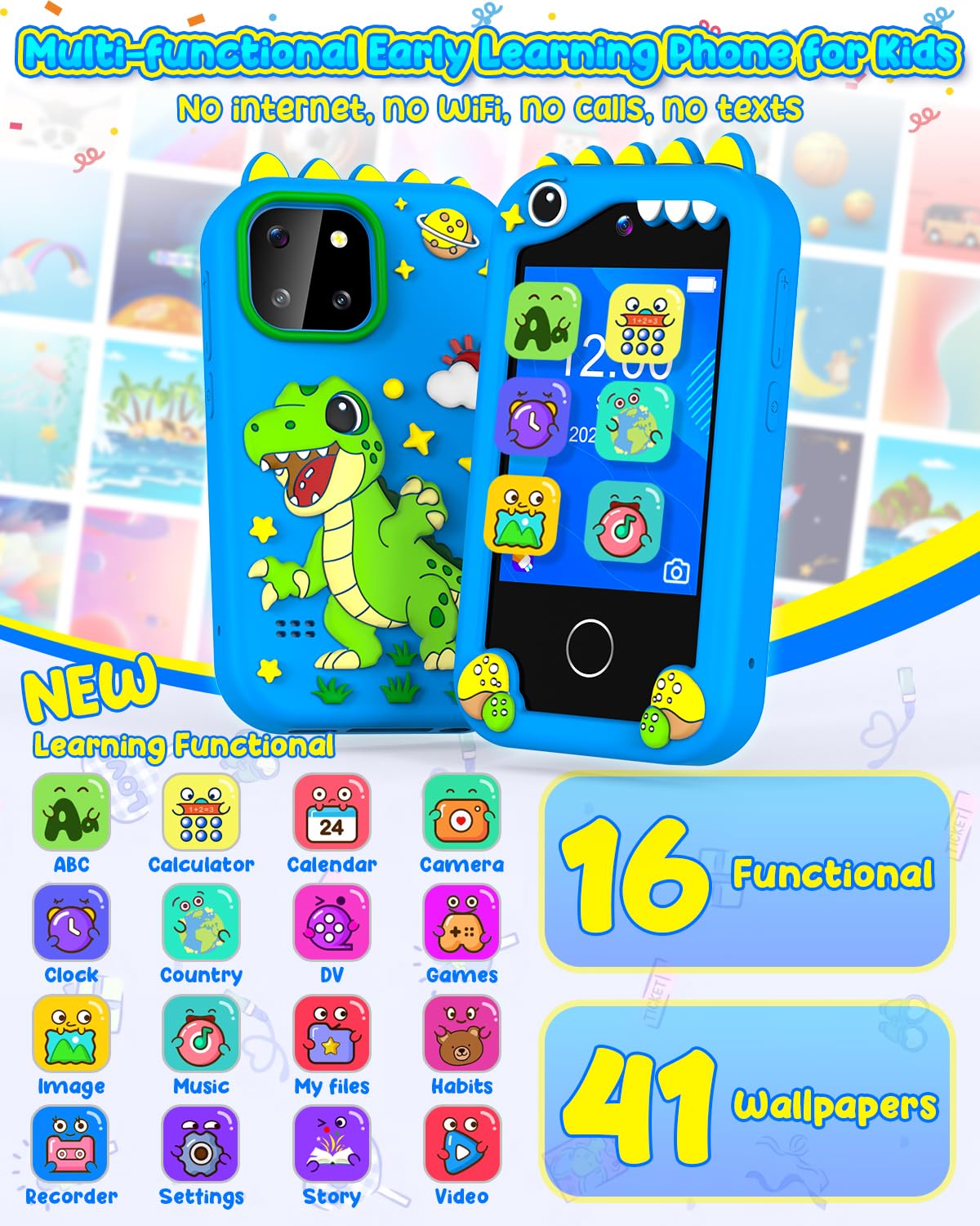 BESTOONE Kids Smartphone Toy for Ages 3-8 – Safe No Internet, HD Camera & Learning Games (Blue)