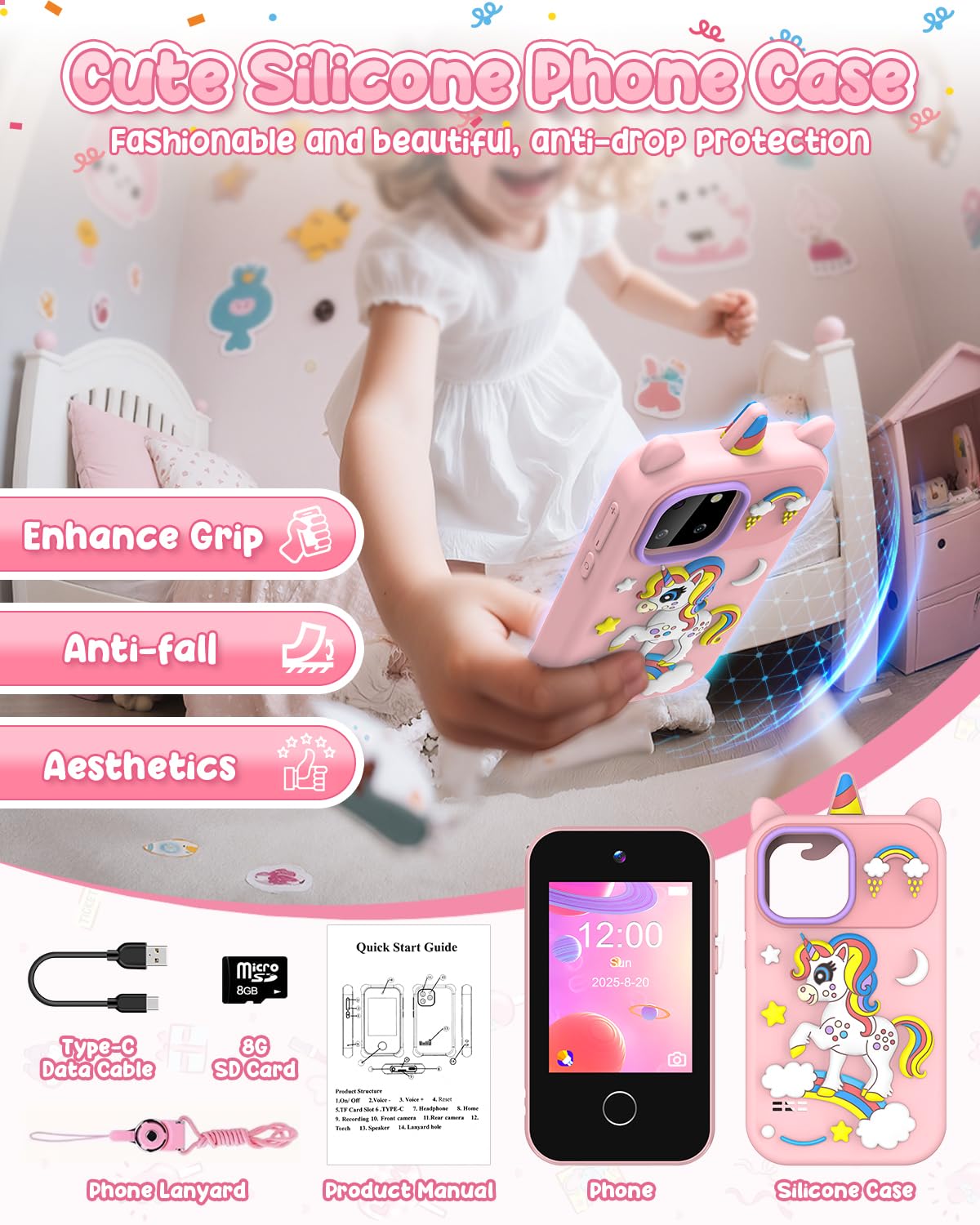 BESTOONE Kids' Phone Toy - Safe No Internet Smartphone for 3-8 Year Olds | HD Camera, MP3 & Learning Games
