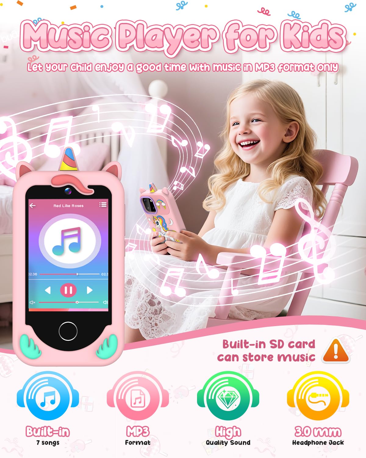 BESTOONE Kids' Phone Toy - Safe No Internet Smartphone for 3-8 Year Olds | HD Camera, MP3 & Learning Games
