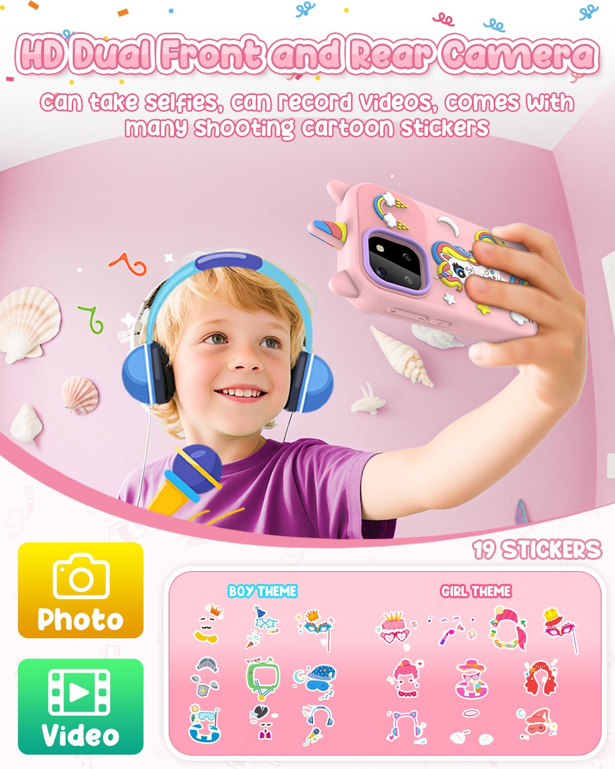 BESTOONE Kids' Phone Toy - Safe No Internet Smartphone for 3-8 Year Olds | HD Camera, MP3 & Learning Games